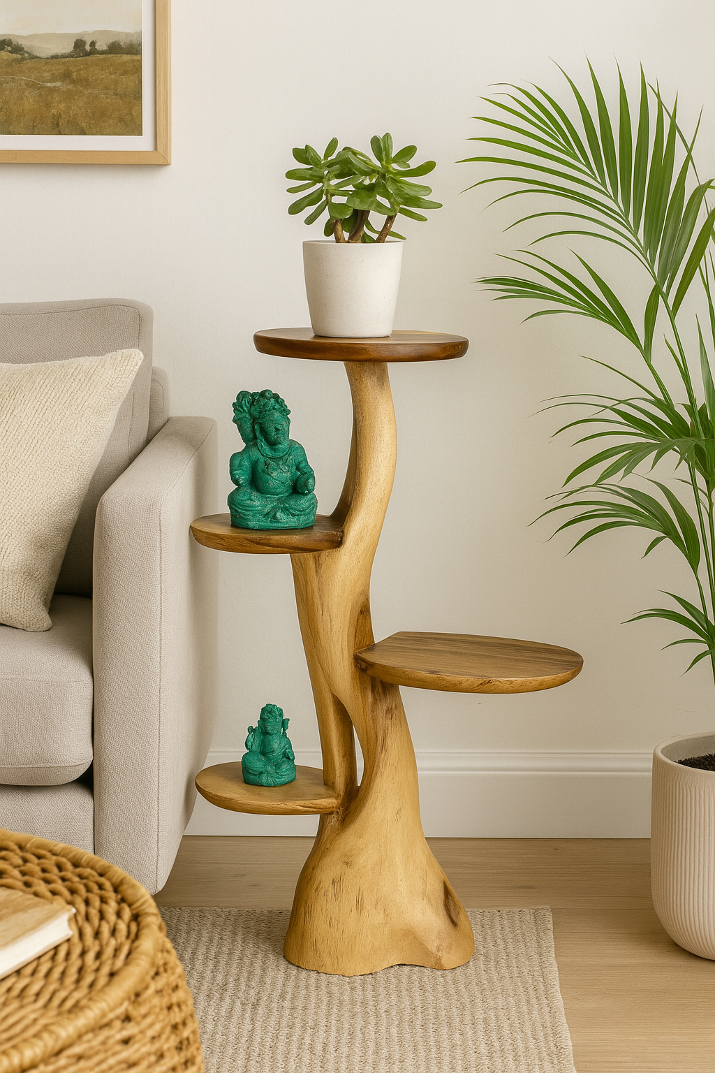 Teak shelf – Natural design with unique wood grain – Versatile home accessory for plants, books & decorations – Various sizes