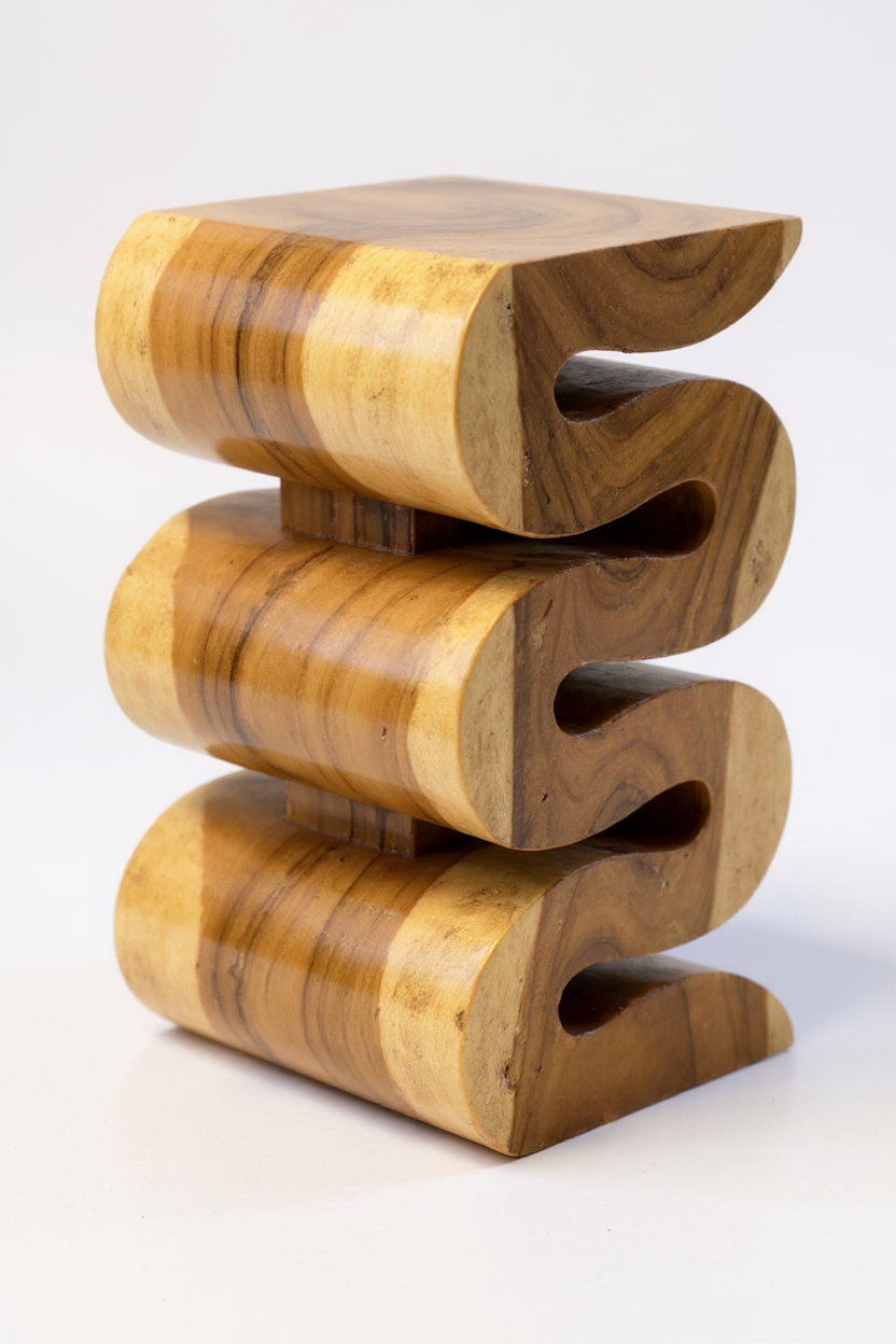 Holzhocker - Beistelltisch Blumenhocker Ablagetisch - Handgefertigt  - Natur Schlange aus massivem Suarholz- 50x30x30 cm