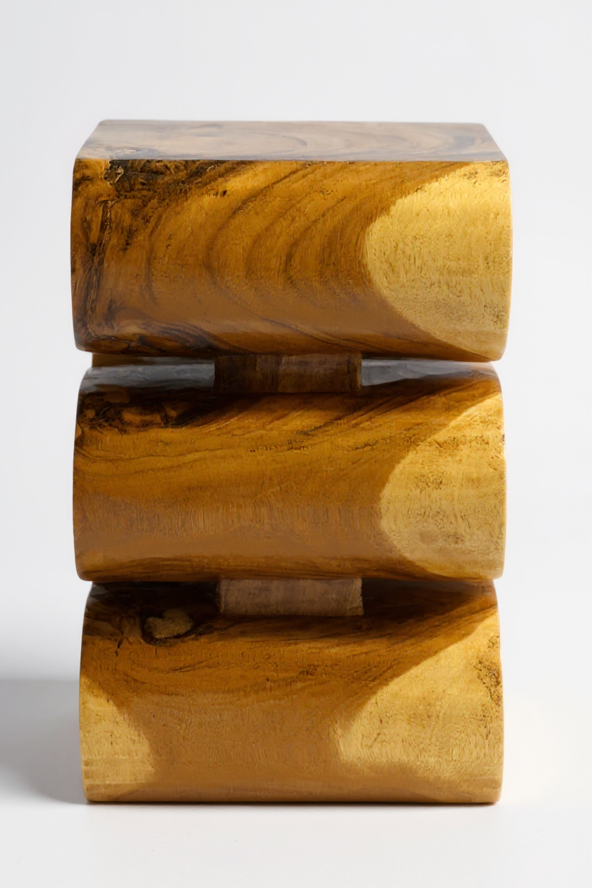 Holzhocker - Beistelltisch Blumenhocker Ablagetisch - Handgefertigt  - Natur Schlange aus massivem Suarholz- 50x30x30 cm