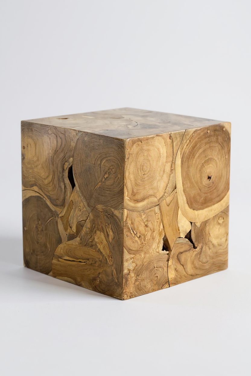 Wooden mosaic side table - coffee table, bedside table, plant stool - handmade - 40&60x40x40 cm