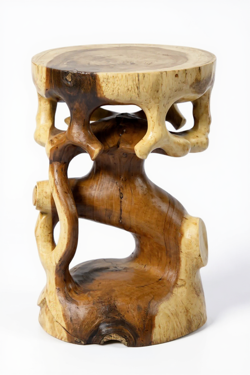 Holz Beistelltisch - Holzhocker Blumenhocker Hocker - Handgefertigt - Rund in Bonsai Style Saman-Holz - 40x30x30 cm