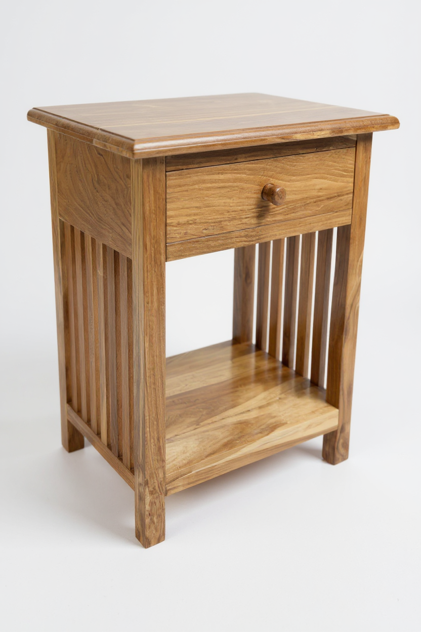 Table de chevet en bois – table d’appoint table de nuit – look vintage en bois de teck massif – 50x40x30 cm