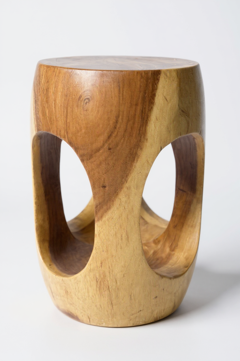 Table d'appoint en bois – table basse tabouret à fleurs – fait main – arrondi avec col en O Bois de suar – 50x30x30 cm