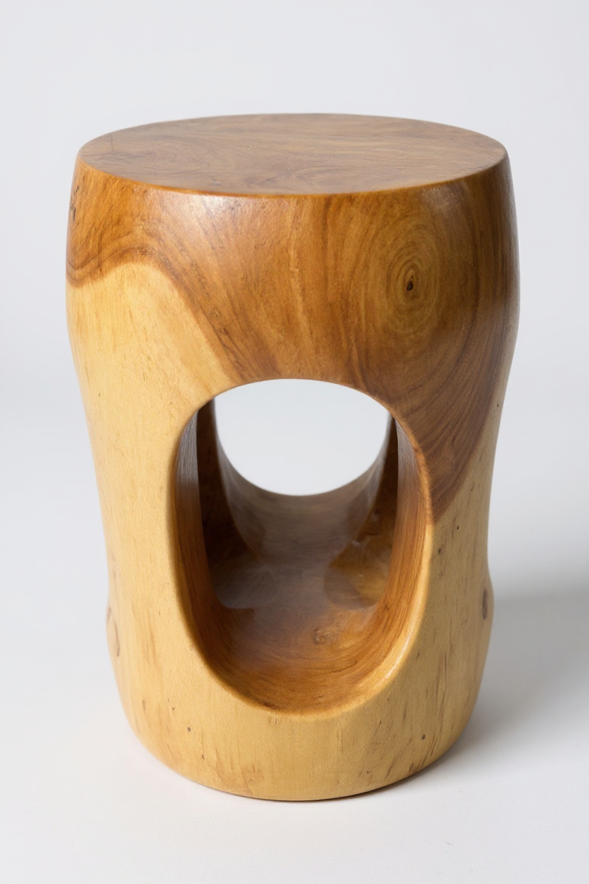 Table d'appoint en bois – table basse tabouret à fleurs – fait main – arrondi avec col en O Bois de suar – 50x30x30 cm