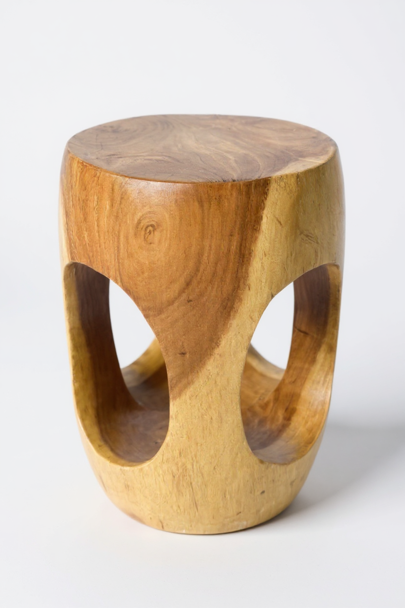 Table d'appoint en bois – table basse tabouret à fleurs – fait main – arrondi avec col en O Bois de suar – 50x30x30 cm