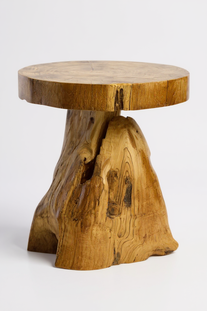 Wooden stool – side table, flower stool, storage table – handmade – natural shape made of solid teak – 45x40x40 cm