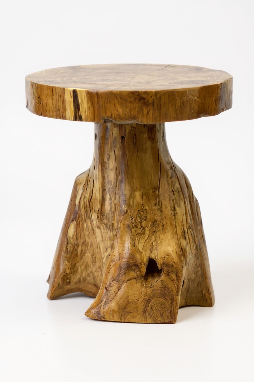 Wooden stool – side table, flower stool, storage table – handmade – natural shape made of solid teak – 45x40x40 cm