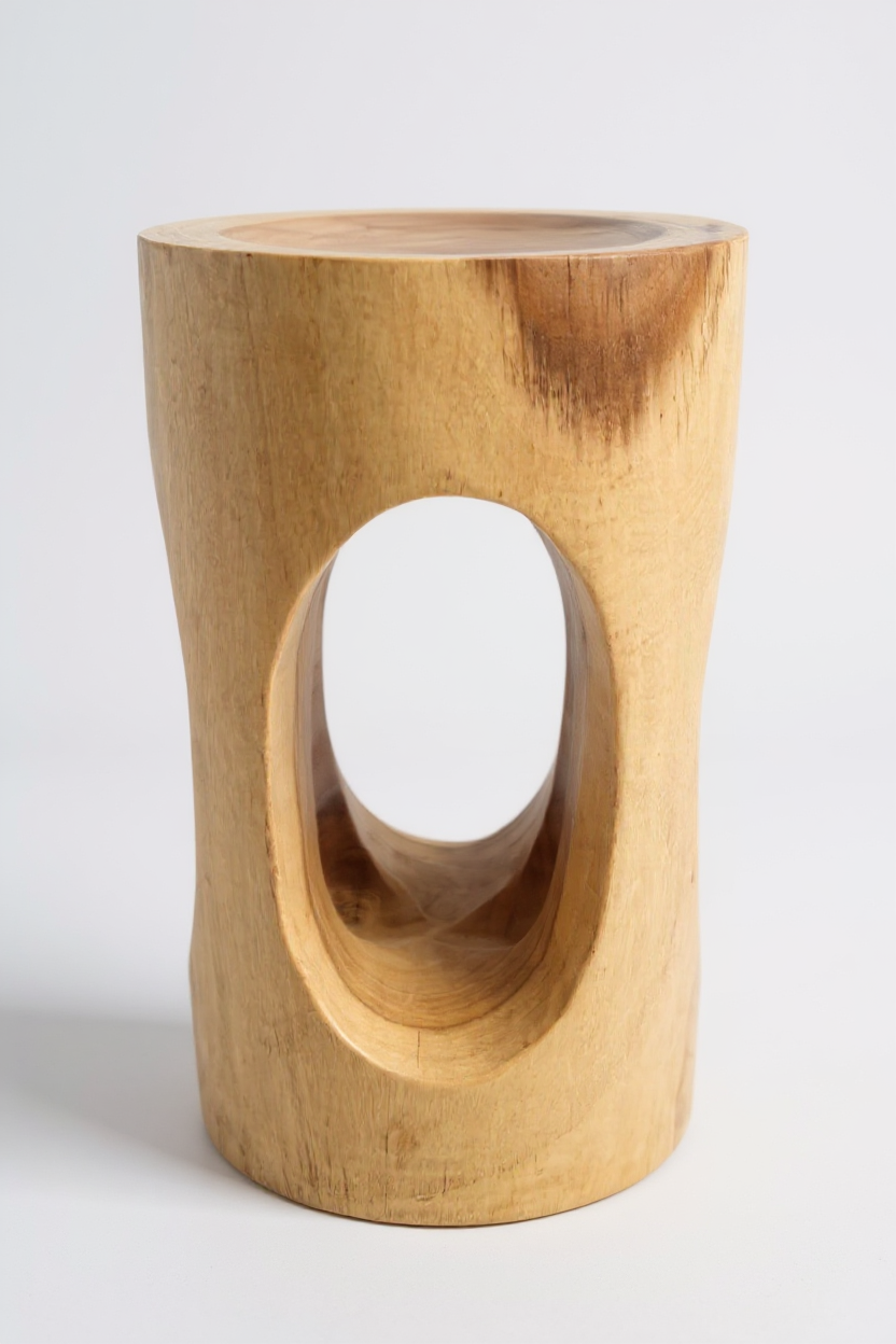 Wooden side table - wooden stool, flower stool, stool - handmade - round with O-neck, Saman wood - 50x30x30 cm