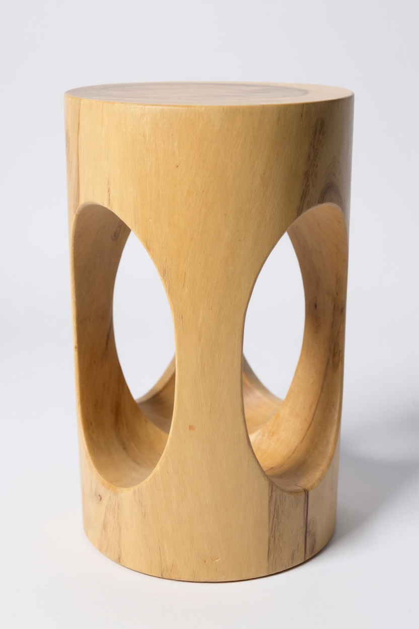 Wooden side table - wooden stool, flower stool, stool - handmade - round with O-neck, Saman wood - 50x30x30 cm