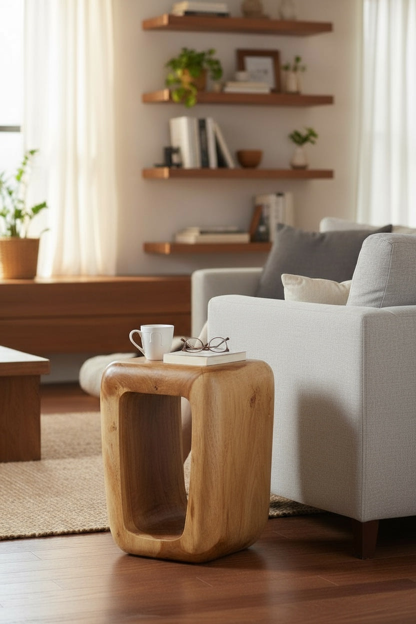 Wooden stool - side table coffee table - handmade stool made of solid suar wood - 50x30x40 cm