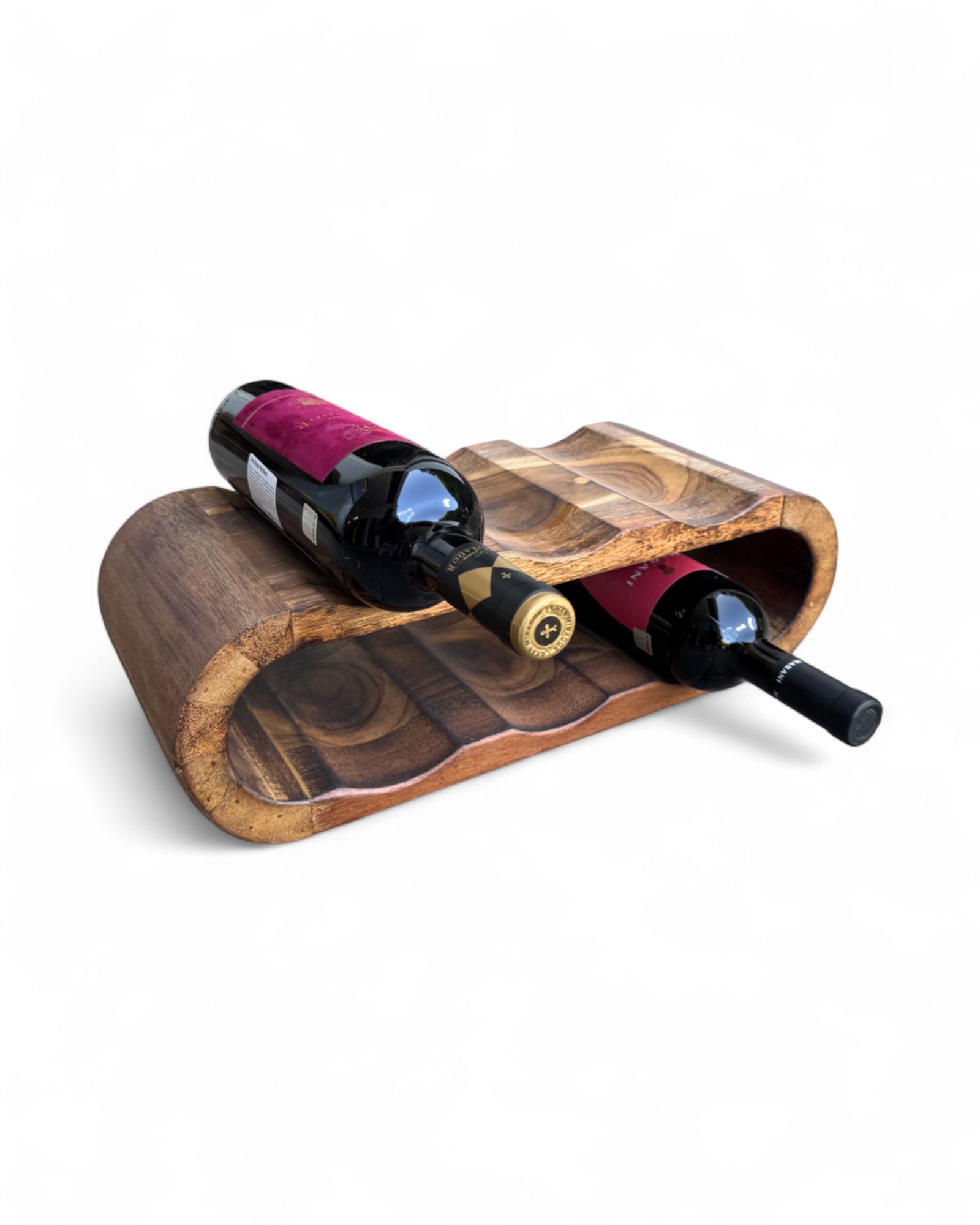 Akazienholz Weinregal - Flaschenhalter für 6 Flaschen - Robust - Flambierte Holzmaserung - 46x19x15 cm - FaHome