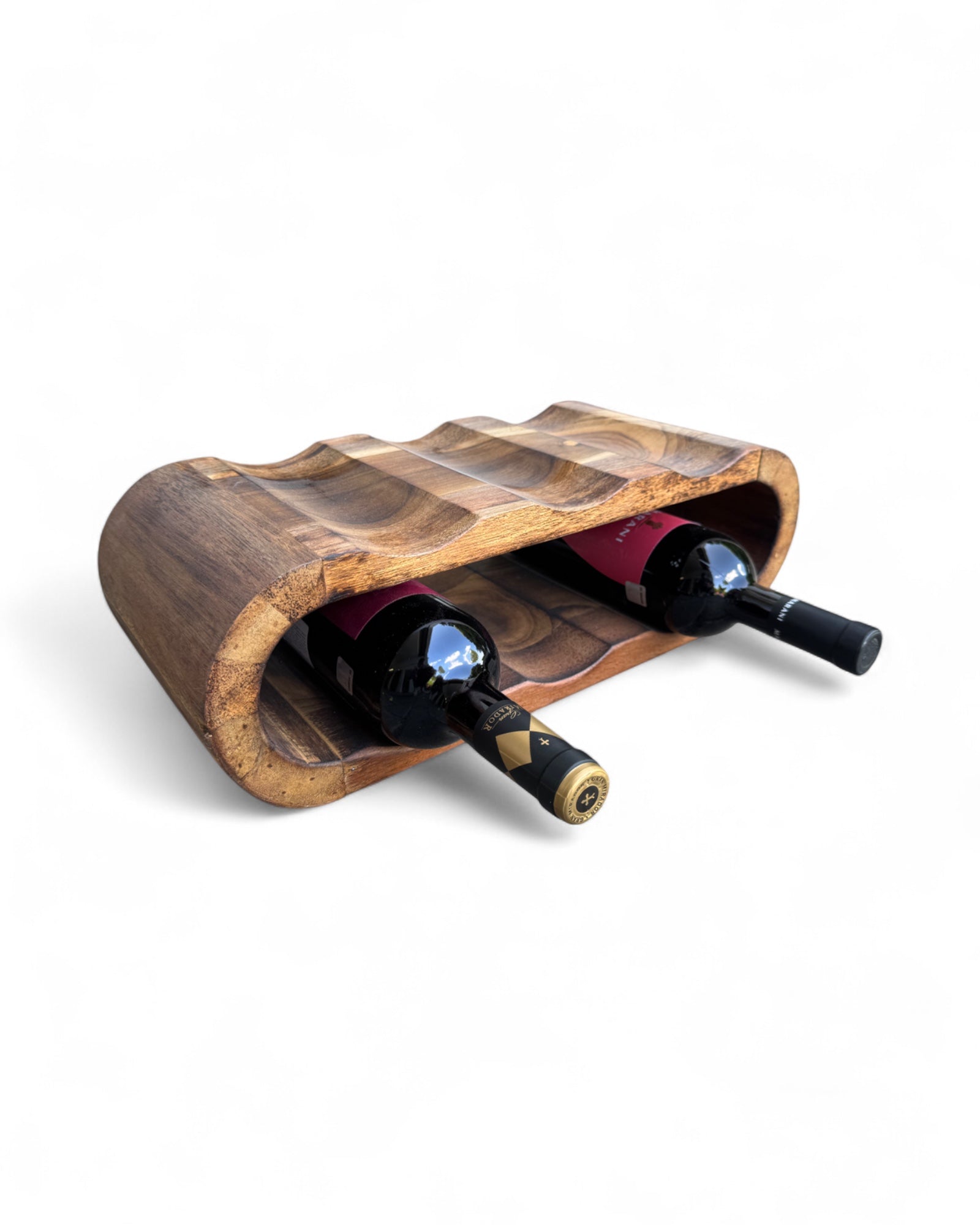 Akazienholz Weinregal - Flaschenhalter für 6 Flaschen - Robust - Flambierte Holzmaserung - 46x19x15 cm - FaHome