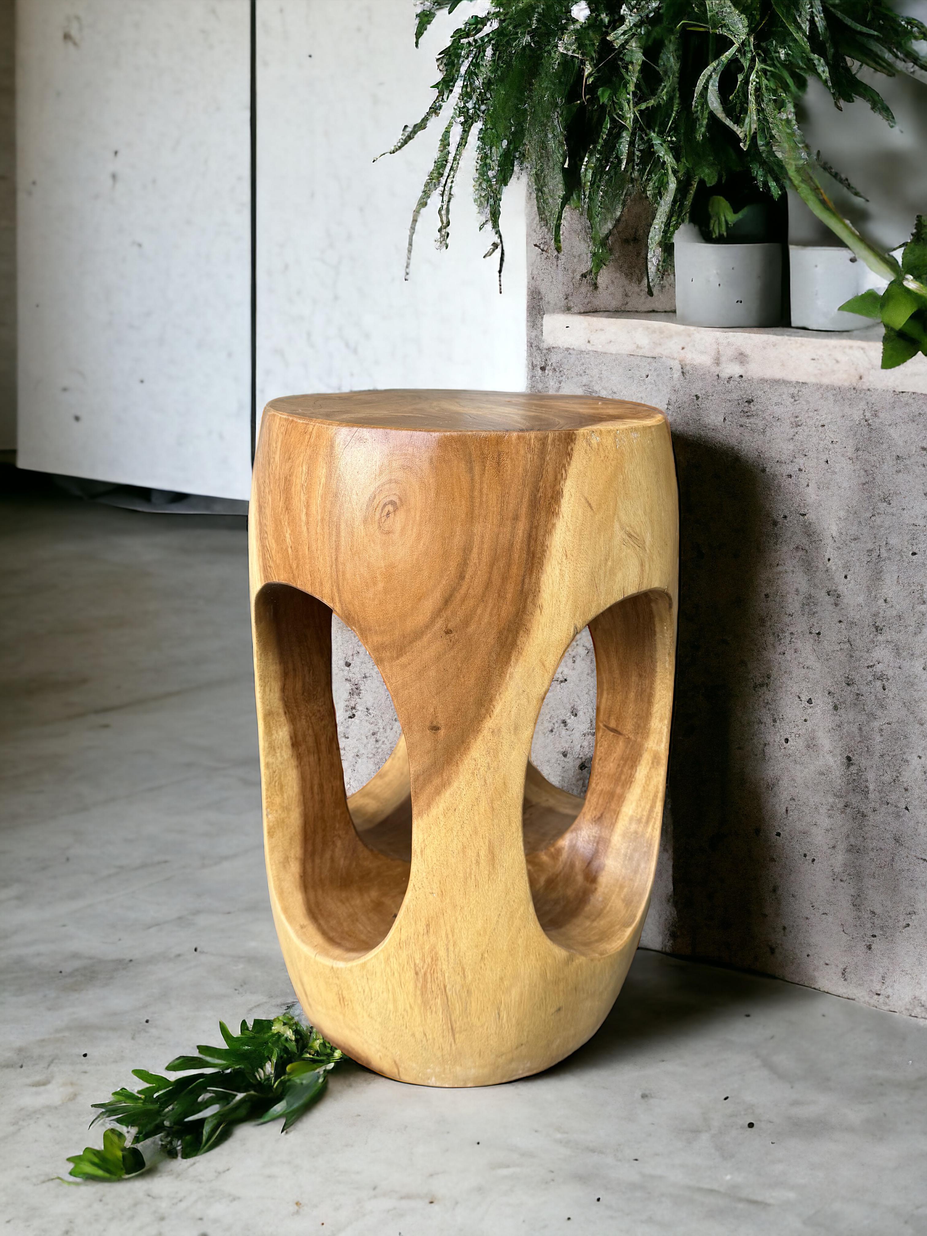 Table d'appoint en bois – table basse tabouret à fleurs – fait main – arrondi avec col en O Bois de suar – 50x30x30 cm