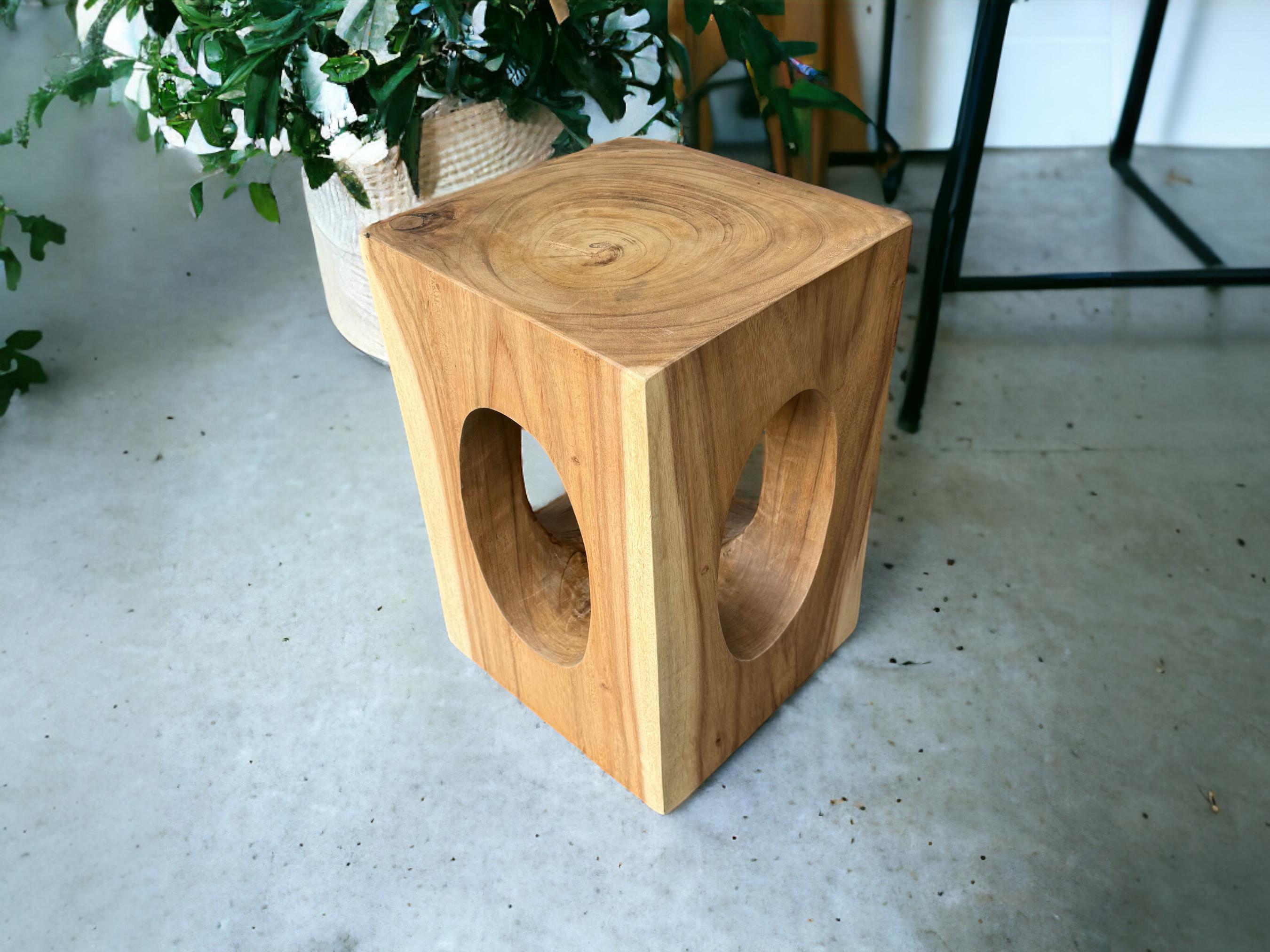 Wooden side table – coffee table flower stool – handmade – square with O-neck suar wood – 45x30x30 cm