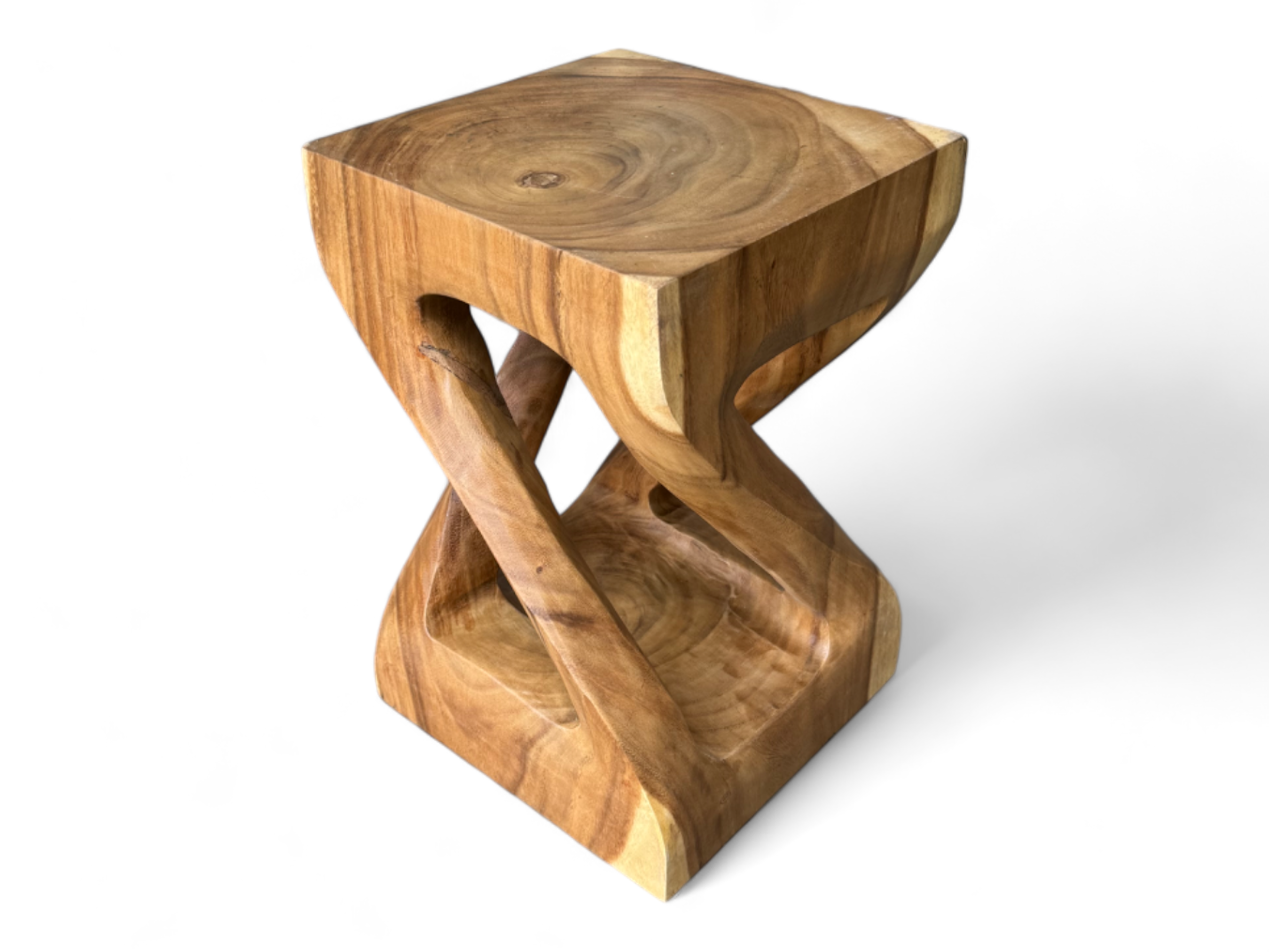 Holz Beistelltisch - Holzhocker Couchtisch - Handgefertigt – Kantig gedreht aus massivem Suarholz - 50x28x28 cm - FaHome