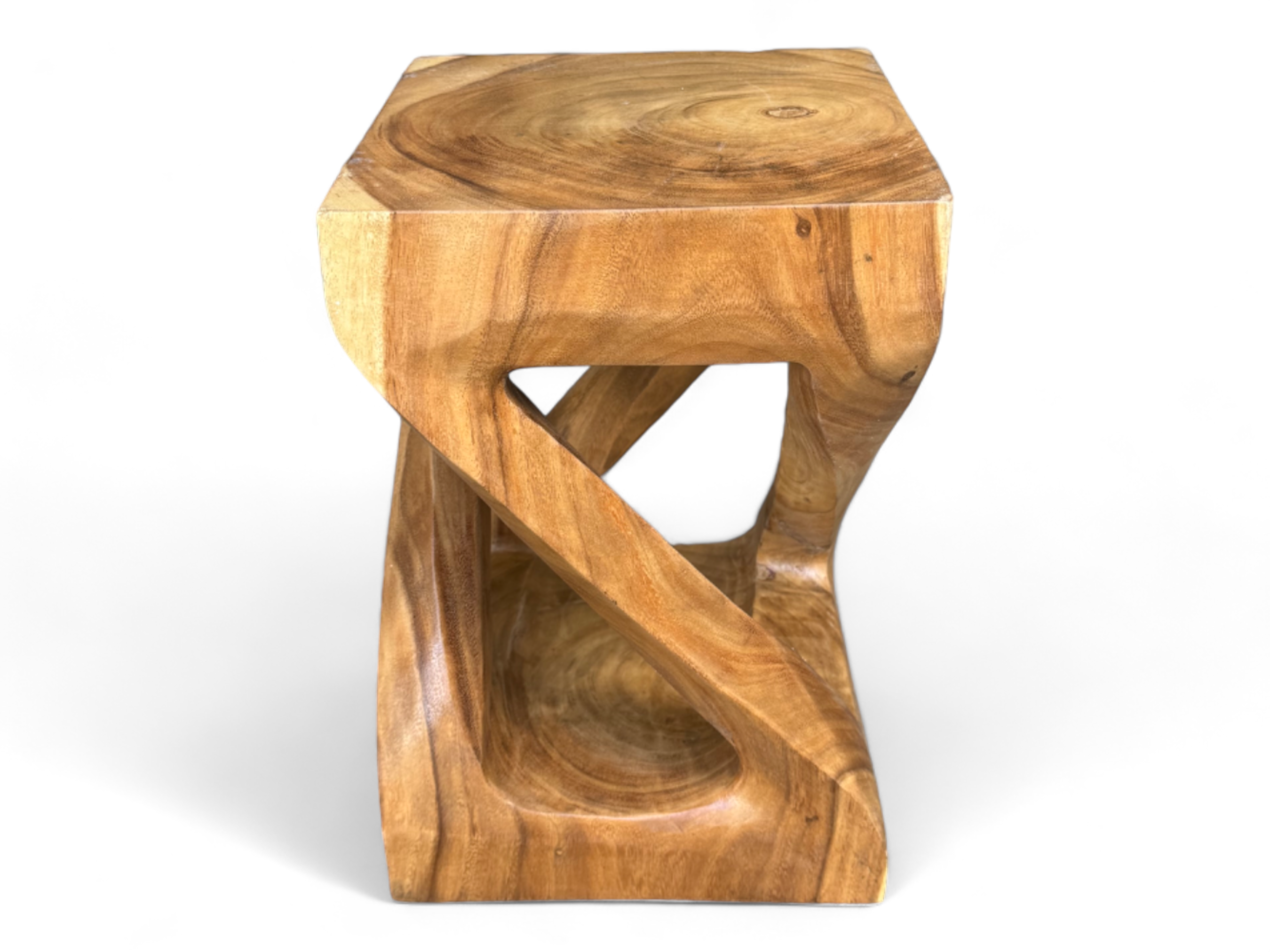 Holz Beistelltisch - Holzhocker Couchtisch - Handgefertigt – Kantig gedreht aus massivem Suarholz - 50x28x28 cm - FaHome