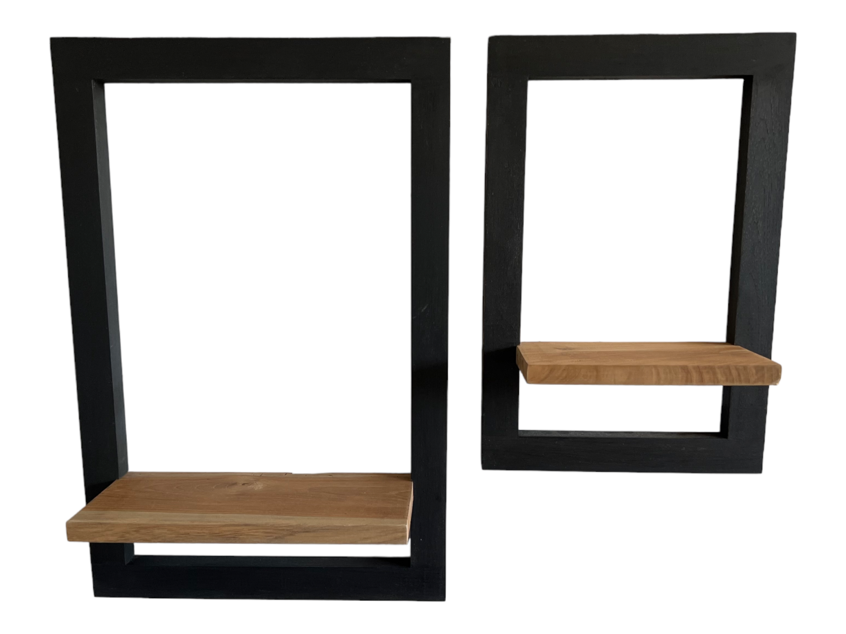 Étagère murale en bois à suspendre - Étagère de rangement - Cadre noir moderne et surface de rangement marron naturel - Lot de 2 - 60 x 40 x 2 cm et 40 x 30 x 2 cm