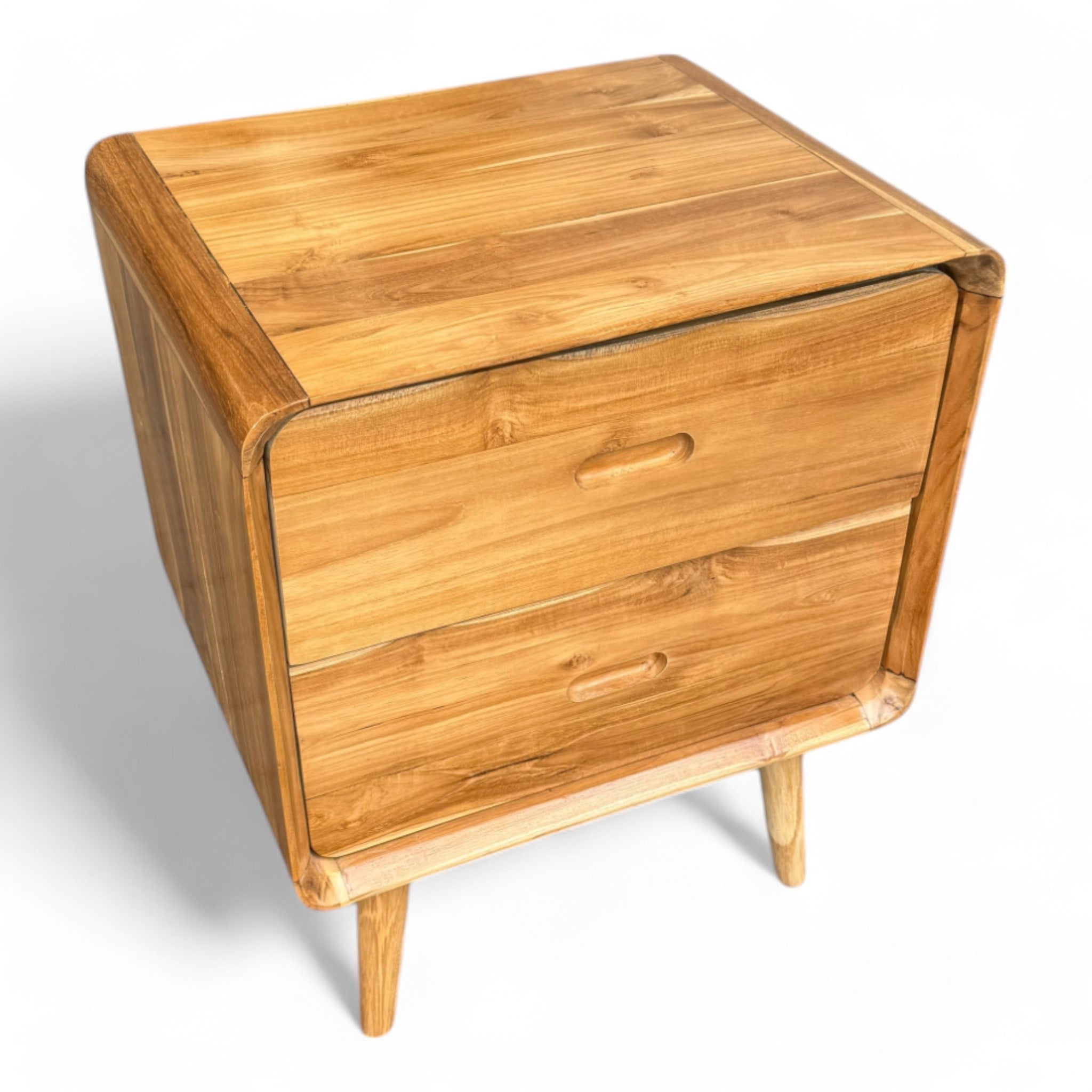 Holz Nachttisch – Beistelltisch Nachtschrank – Mit Zwei Schubladen – Aus Teak Massivholz – 50x40x60 cm - FaHome