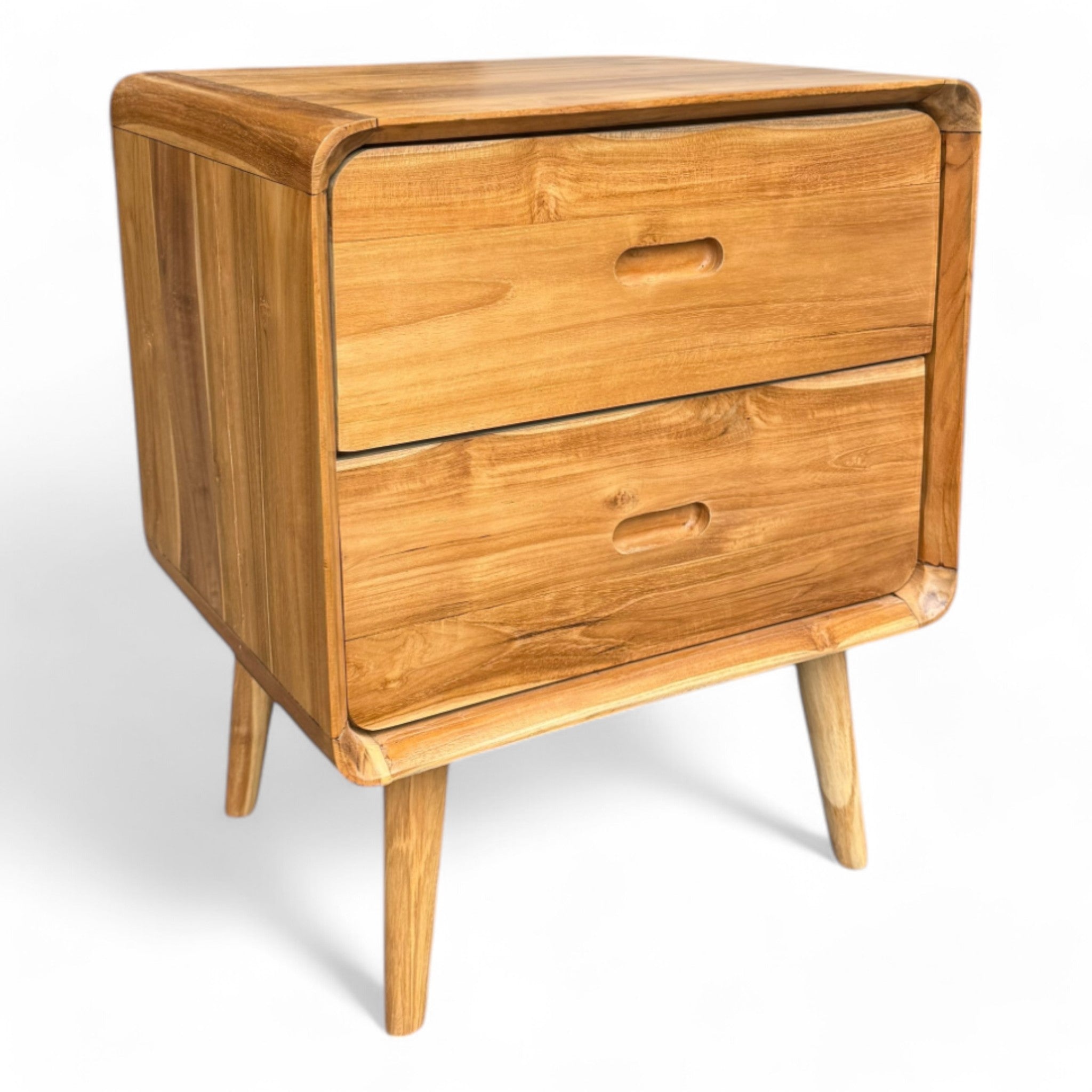 Holz Nachttisch – Beistelltisch Nachtschrank – Mit Zwei Schubladen – Aus Teak Massivholz – 50x40x60 cm - FaHome
