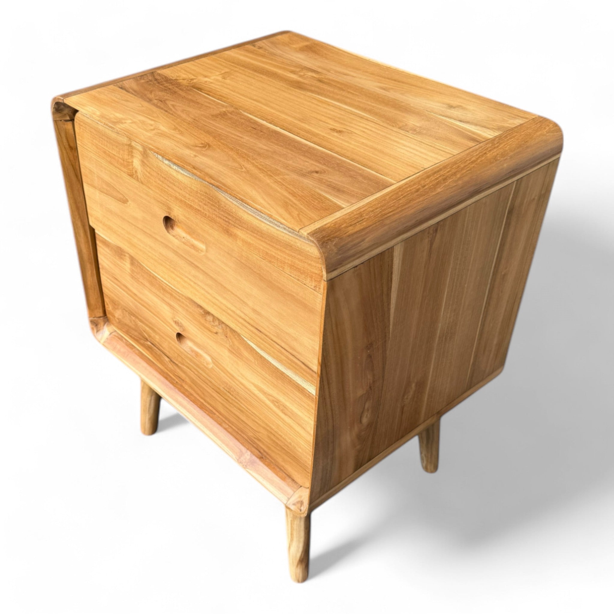 Holz Nachttisch – Beistelltisch Nachtschrank – Mit Zwei Schubladen – Aus Teak Massivholz – 50x40x60 cm - FaHome