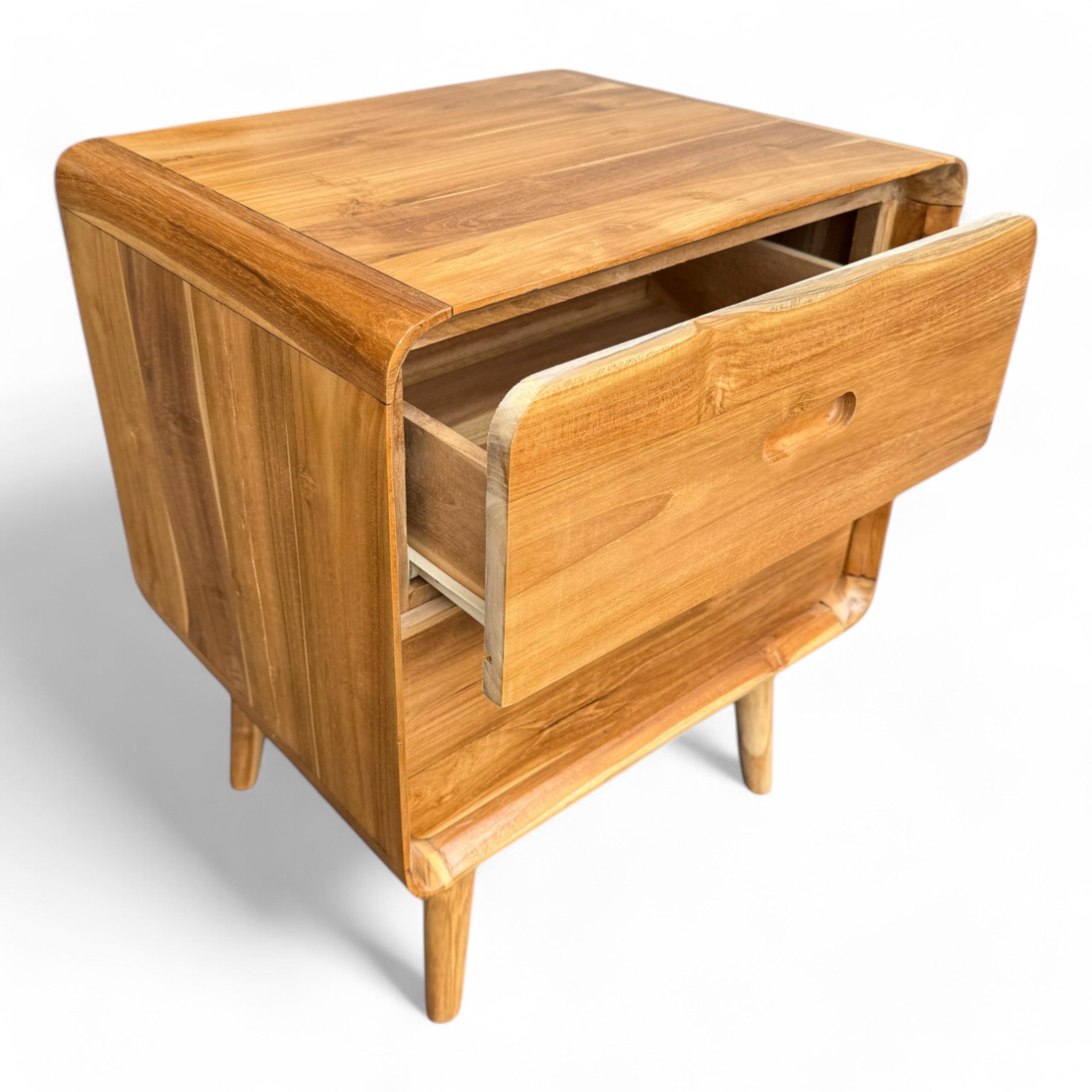 Holz Nachttisch – Beistelltisch Nachtschrank – Mit Zwei Schubladen – Aus Teak Massivholz – 50x40x60 cm - FaHome