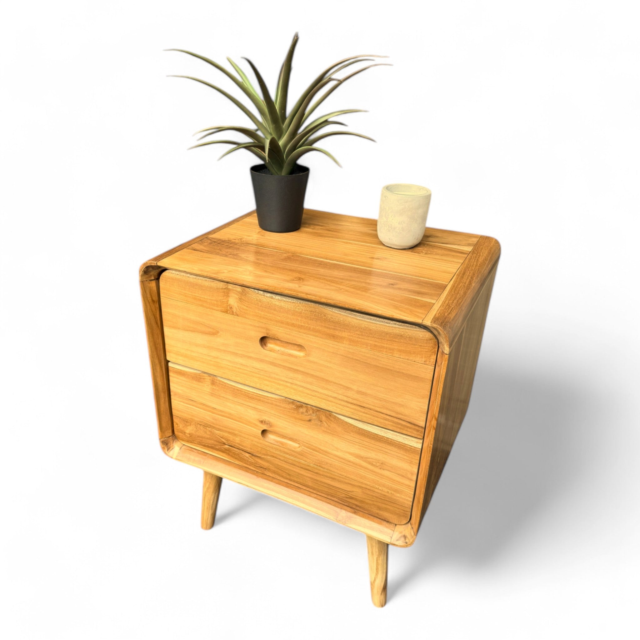 Holz Nachttisch – Beistelltisch Nachtschrank – Mit Zwei Schubladen – Aus Teak Massivholz – 50x40x60 cm - FaHome