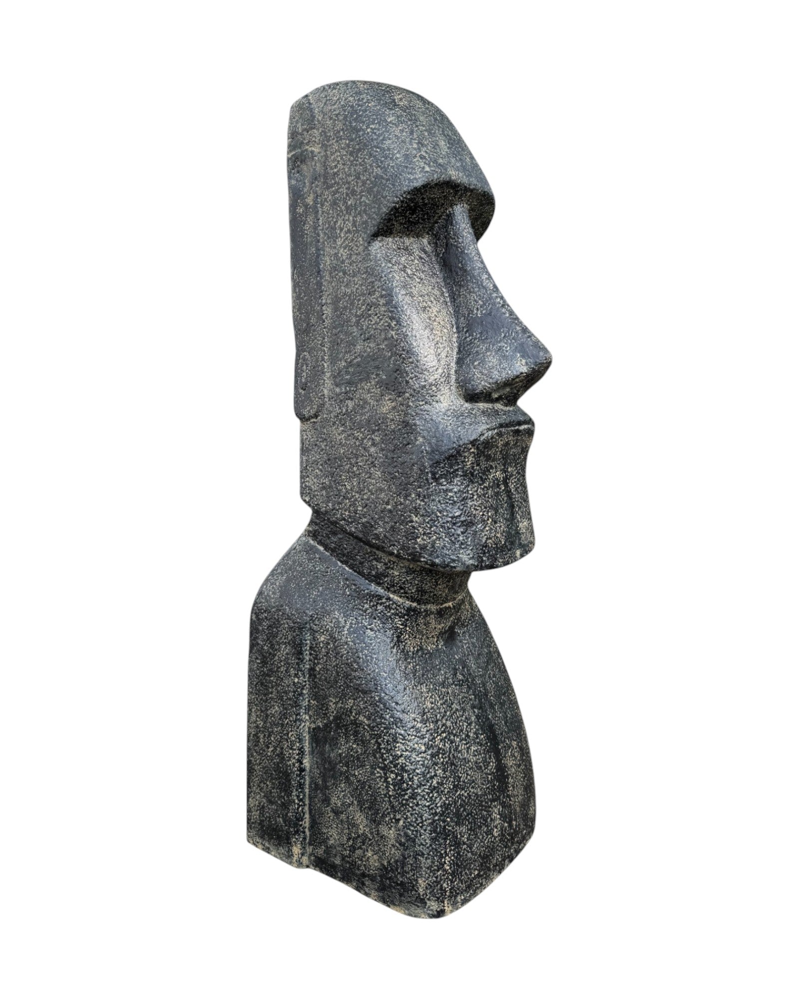 Statue de tête de Moaï - Sculpture décorative de jardin - Résistante aux intempéries - Figurine de l'île de Pâques Rapa Nui en béton de fibre de verre gris - 150x49x47 cm