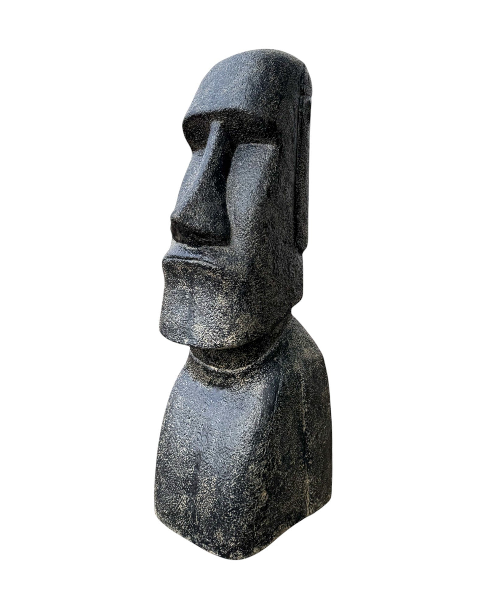 Statue de tête de Moaï - Sculpture décorative de jardin - Résistante aux intempéries - Figurine de l'île de Pâques Rapa Nui en béton de fibre de verre gris - 150x49x47 cm