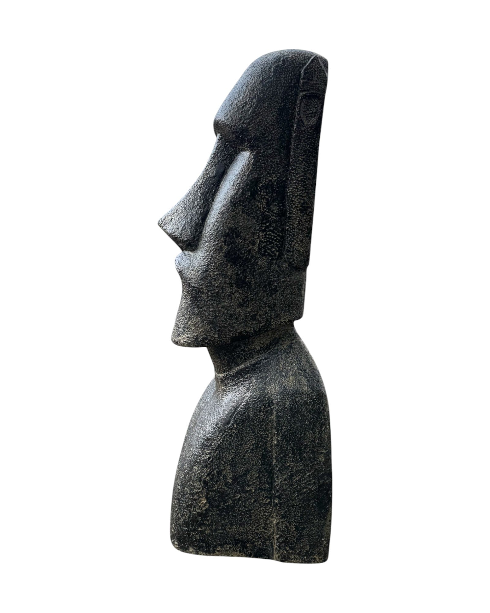 Statue de tête de Moaï - Sculpture décorative de jardin - Résistante aux intempéries - Figurine de l'île de Pâques Rapa Nui en béton de fibre de verre gris - 150x49x47 cm