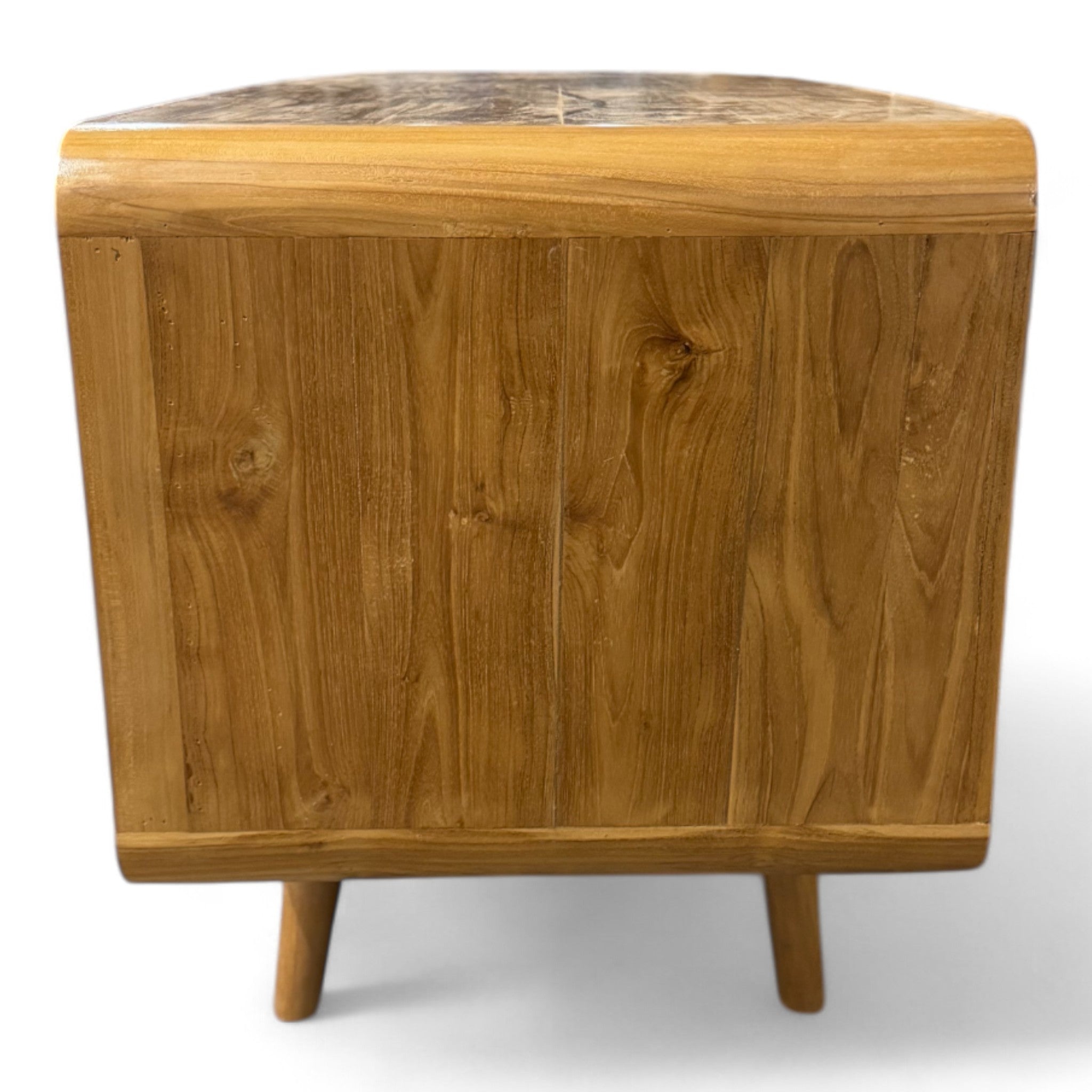 Rattan TV-Bank – Fernsehkommode Lowboard – Mit zwei Schubladen und drei Abstellflächen – Massiv Teakholz – 60x150x45 cm - FaHome