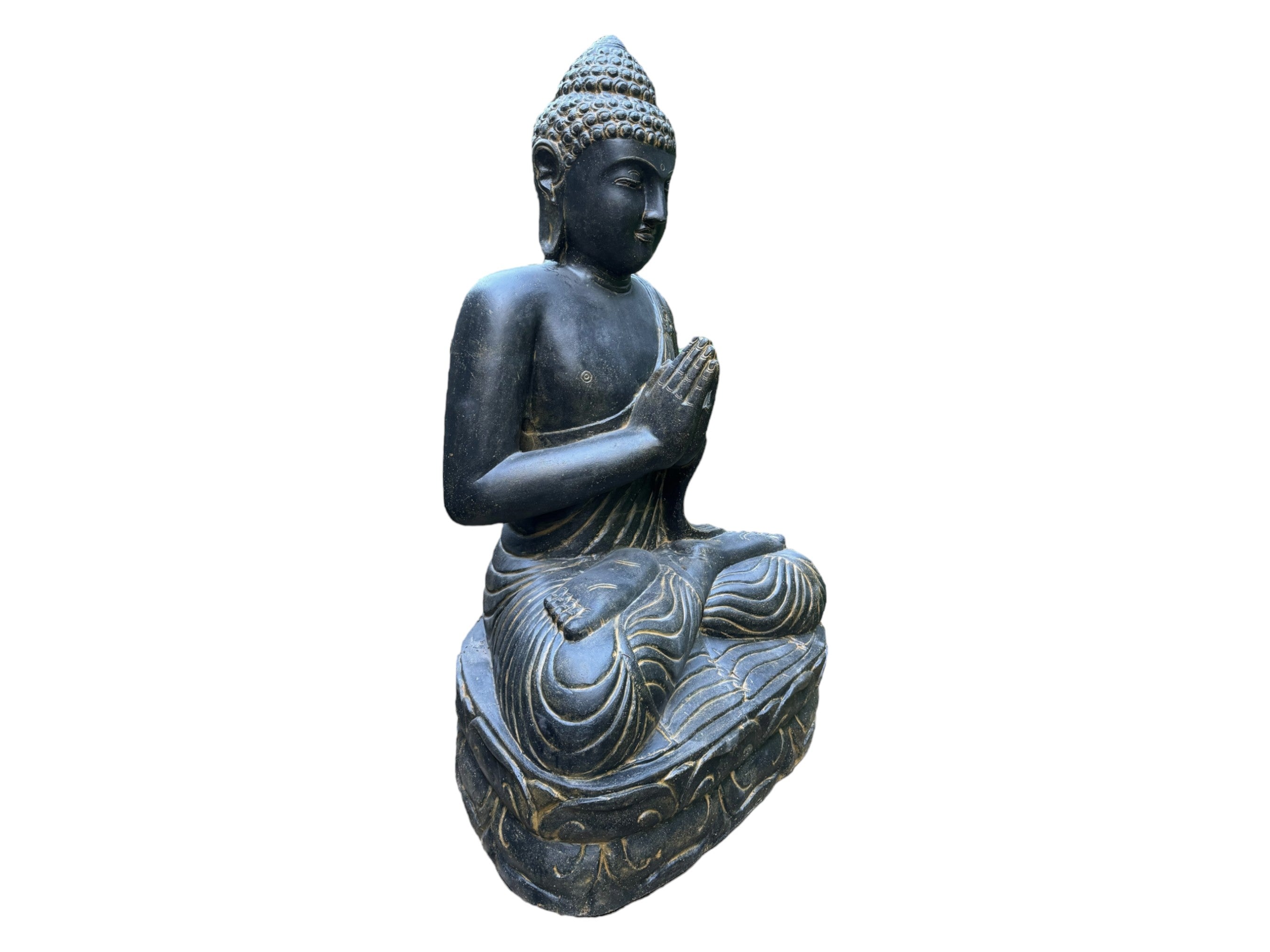 Statue de Bouddha en pierre résistante aux intempéries, 150 cm - Sculpture harmonieuse pour l'extérieur en mélange de pierre de sable de lave