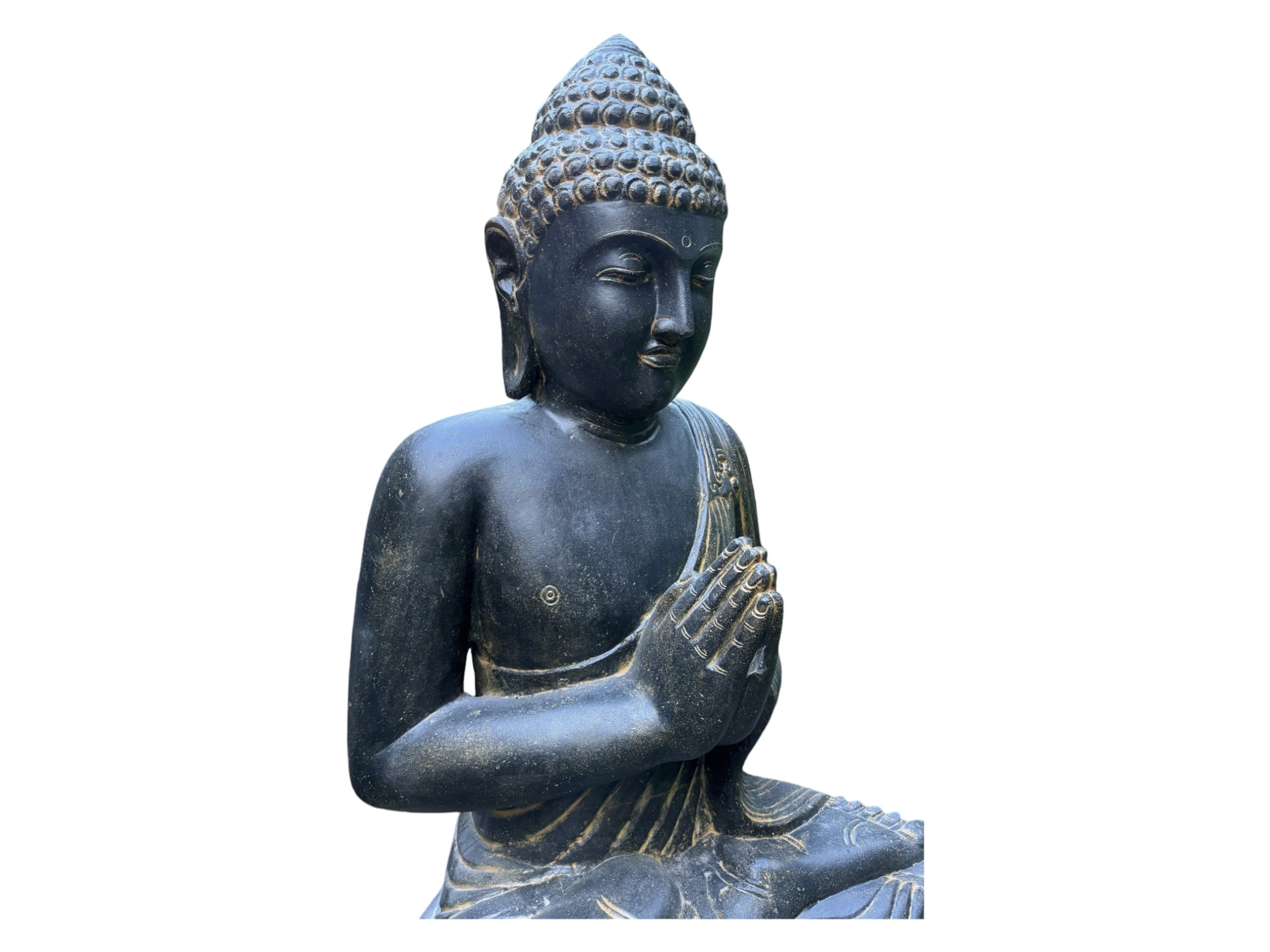 Statue de Bouddha en pierre résistante aux intempéries, 150 cm - Sculpture harmonieuse pour l'extérieur en mélange de pierre de sable de lave