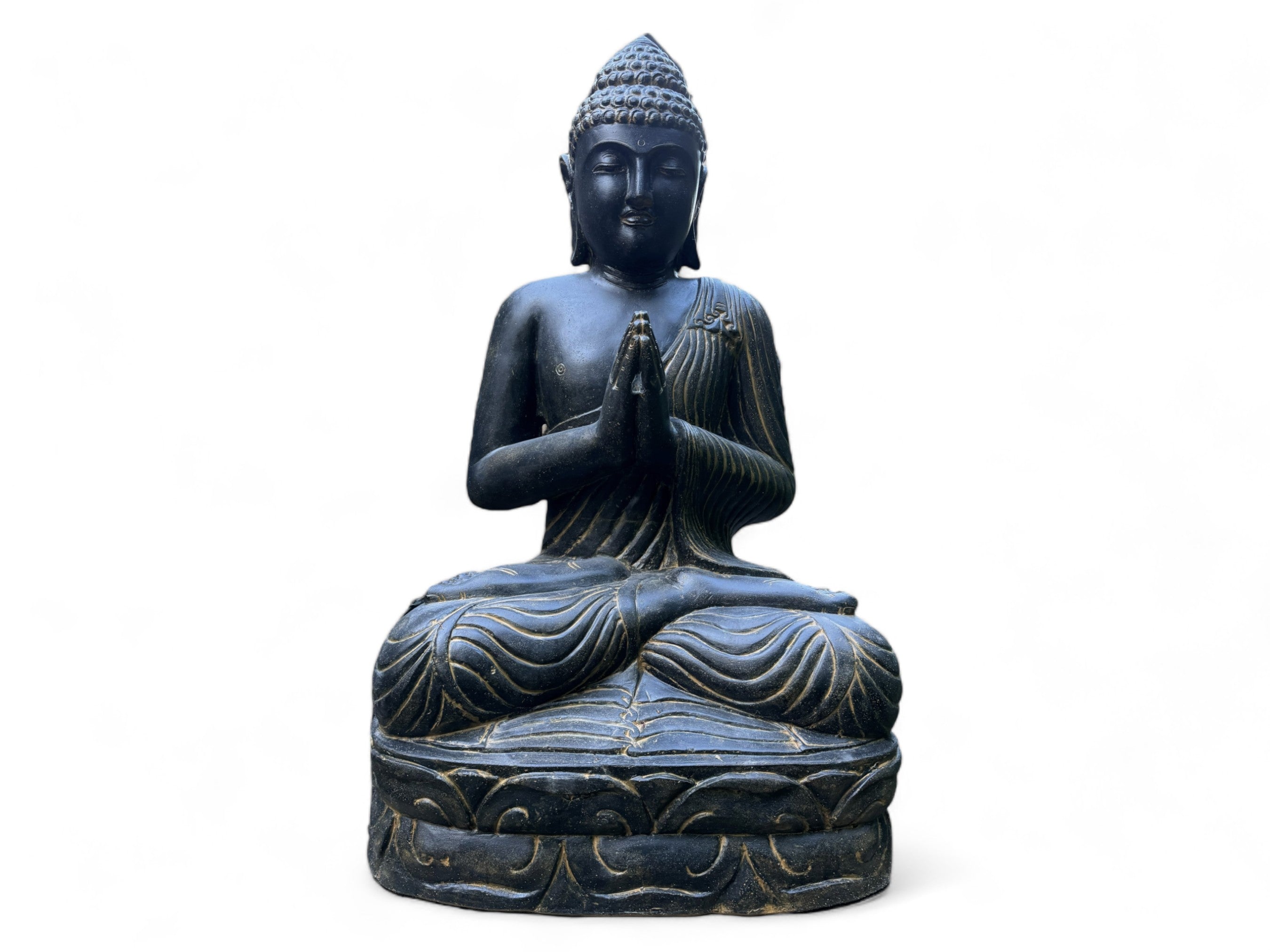 Statue de Bouddha en pierre résistante aux intempéries, 150 cm - Sculpture harmonieuse pour l'extérieur en mélange de pierre de sable de lave