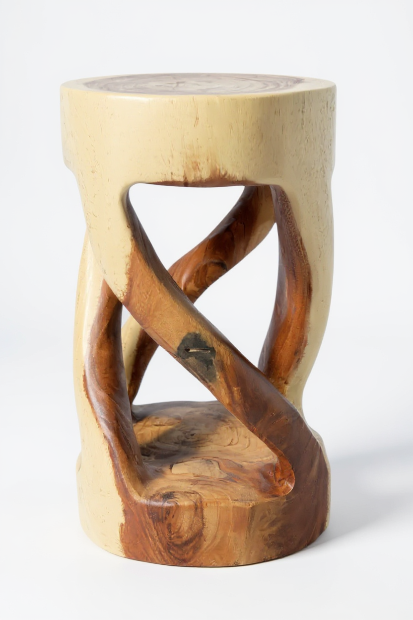 Tabouret en bois - table d'appoint, tabouret à fleurs, table de rangement - unique, fait main - rond, tourné en bois de Suar massif - 50x28x28 cm