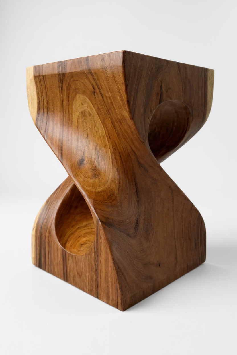 Holzhocker - Beistelltisch Blumenhocker Ablagetisch - Unikat Handgefertigt  - Gedreht aus massivem Samanholz - 40x30x30 cm