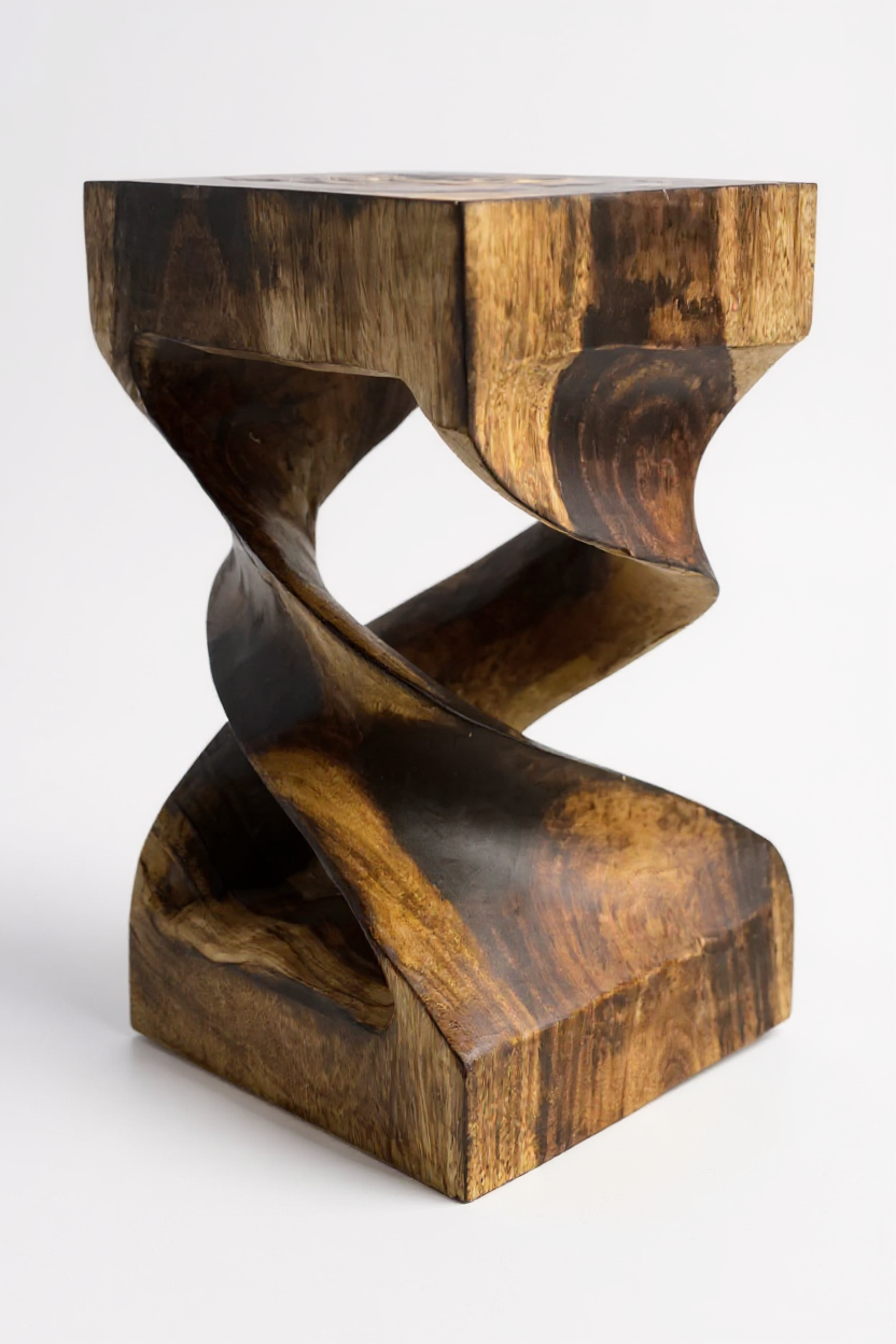 Table d'appoint en bois - table basse tabouret en bois - flammée artisanalement - tournée en bois de Suar massif - 50x28x28 cm