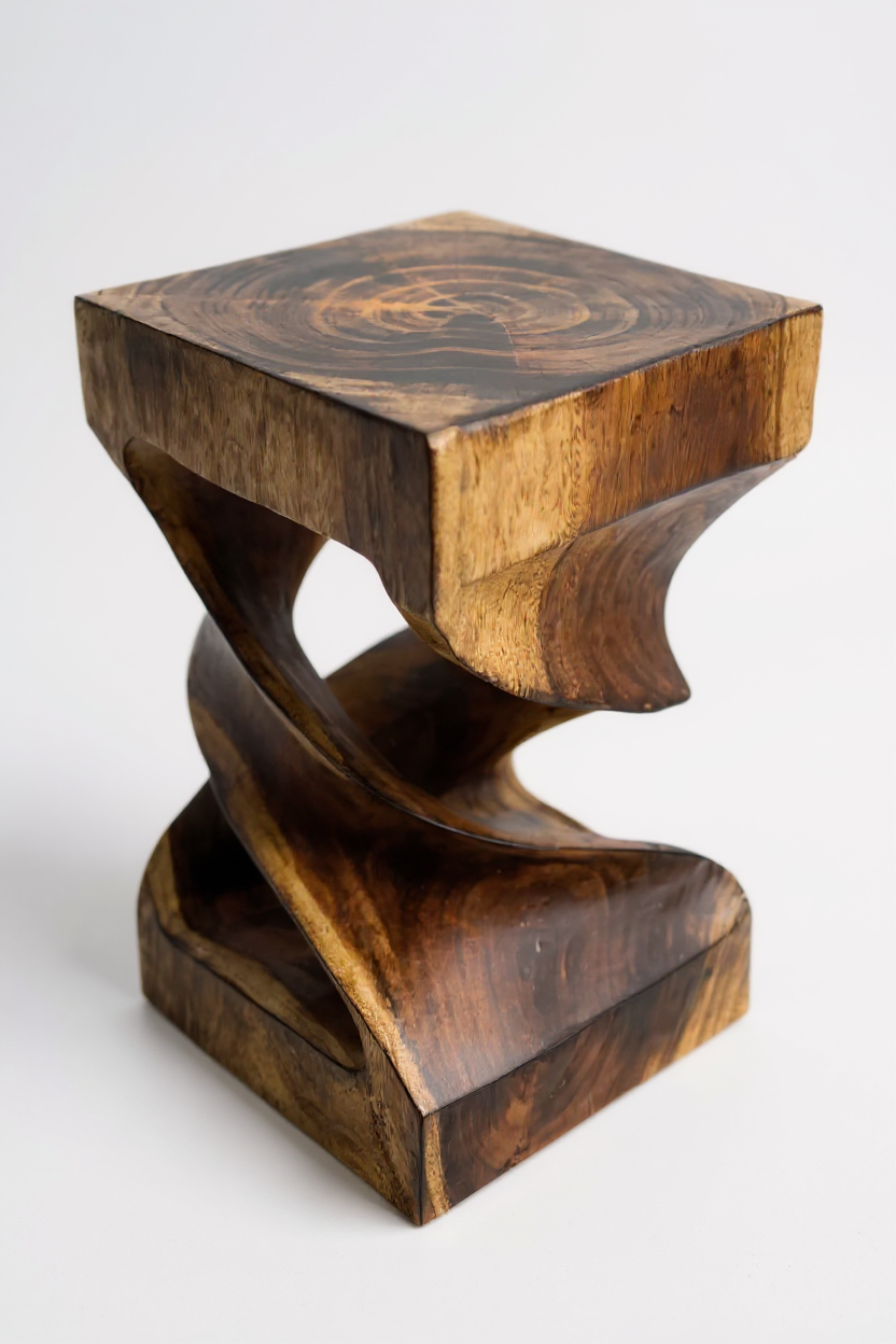 Table d'appoint en bois - table basse tabouret en bois - flammée artisanalement - tournée en bois de Suar massif - 50x28x28 cm
