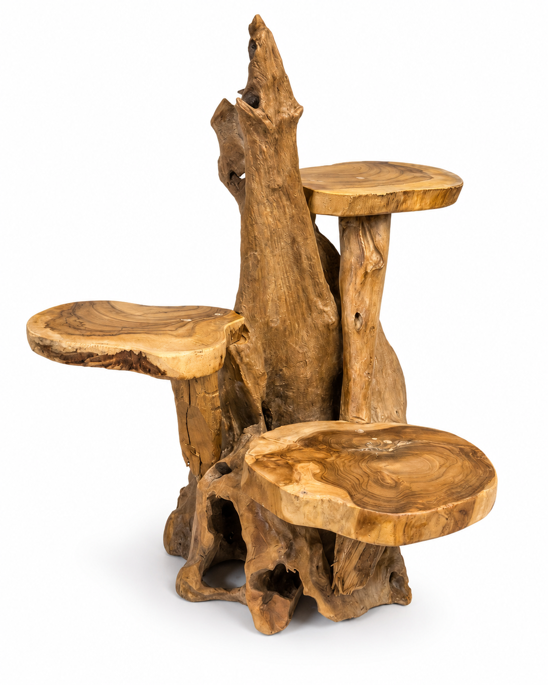 Teakholz Ablageregal - Pflanzenständer Skulptur - Handgefertigt - Natürliche Holzmaserung - 50x50x50 cm