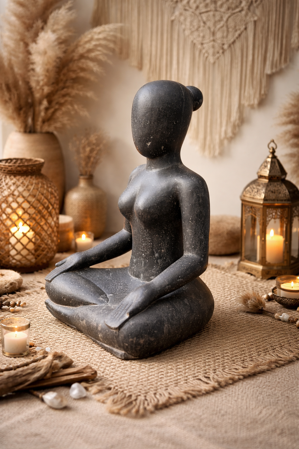 Artificial Stone Sculpture – Sitting Yoga Figure – Modern Design – Weatherproof Stone Look – in 3 Sizes
