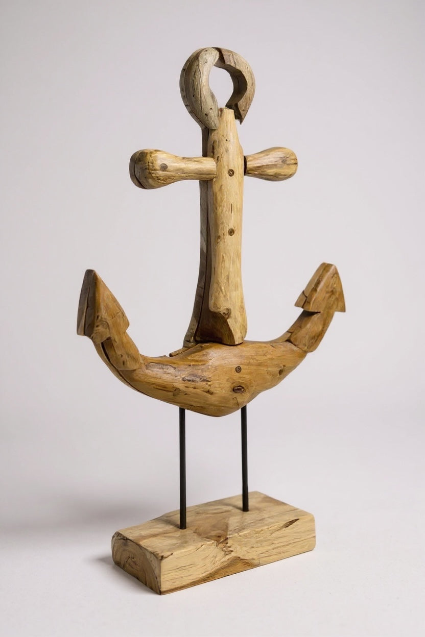 Ancre en teck - Sculpture décorative - Fabrication artisanale de haute qualité - Posée sur socle - Hauteur 50, 75 et 100 cm