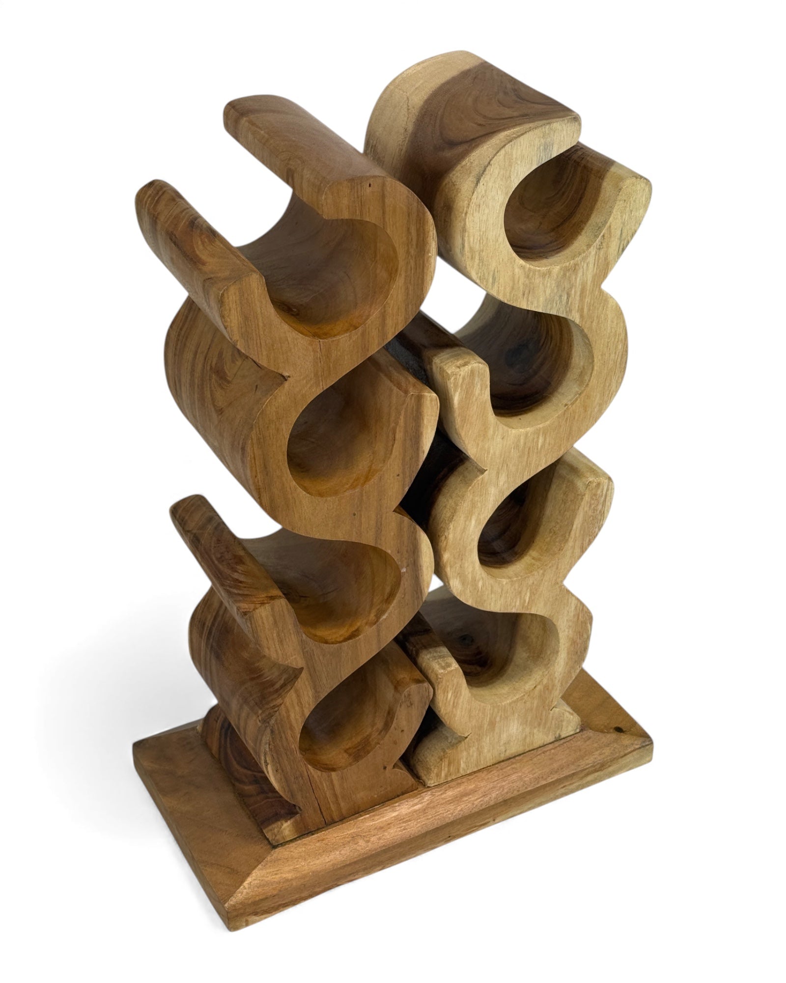 Holz Weinregal – Weinhalter Flaschenhalter - Küche Wohnzimmer Bar - Dekorativ Geschwungen – Aus Teakholz für 8 Flaschen – 60x40x20 cm