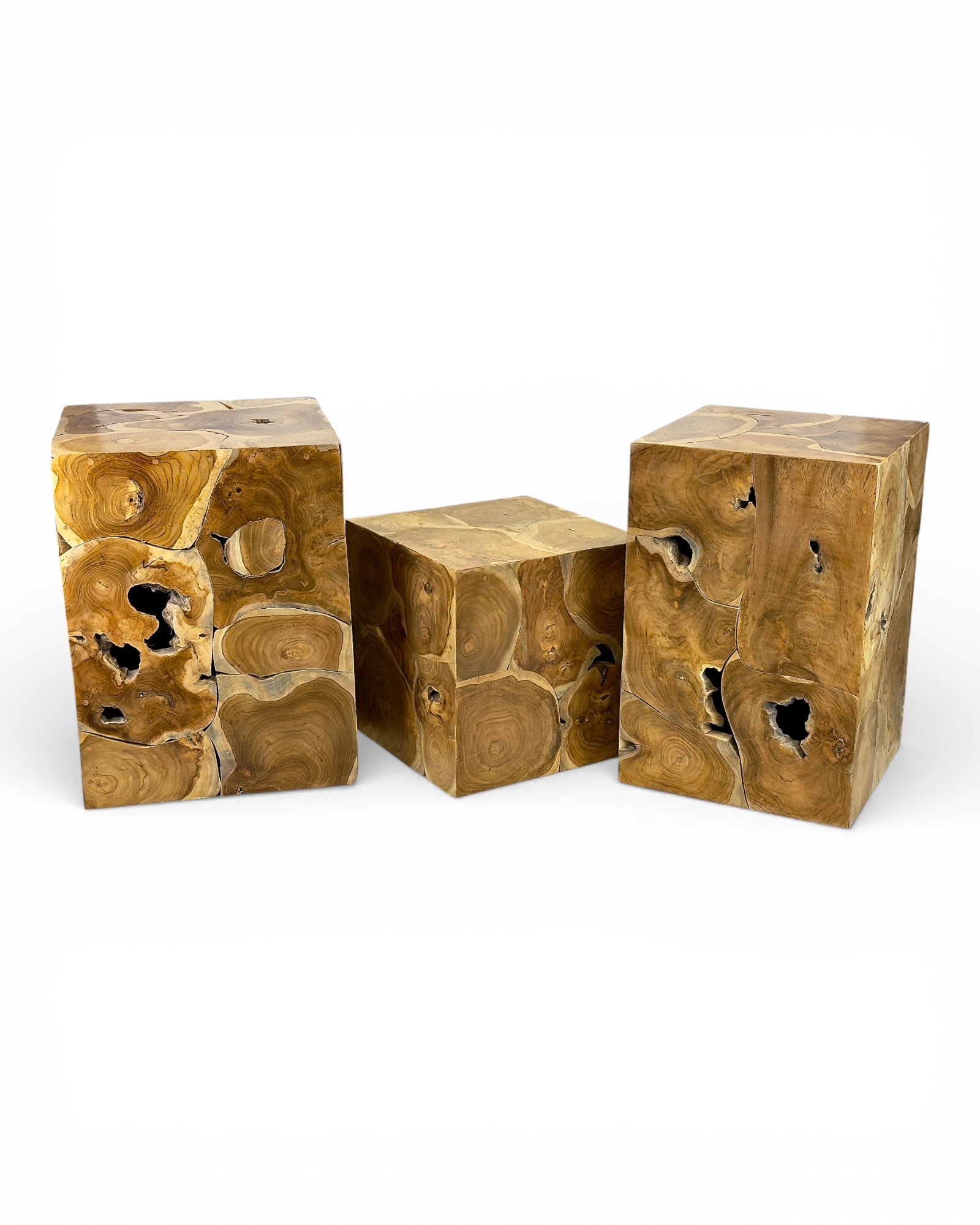 Wooden mosaic side table - coffee table, bedside table, plant stool - handmade - 40&60x40x40 cm