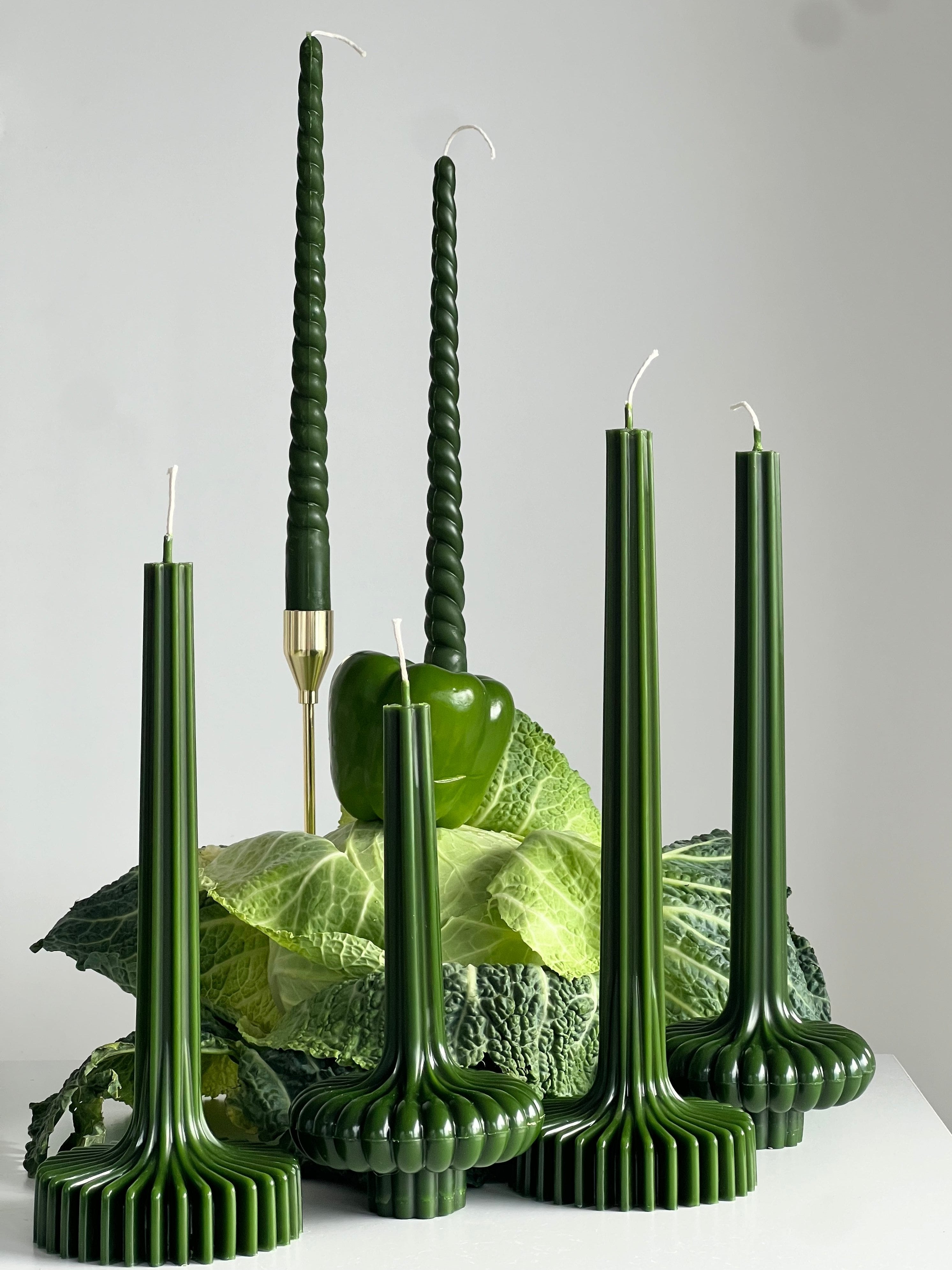 Beeswax Candle ROM – Green – Hand-poured – For Living Rooms & Decoration – Set of 4