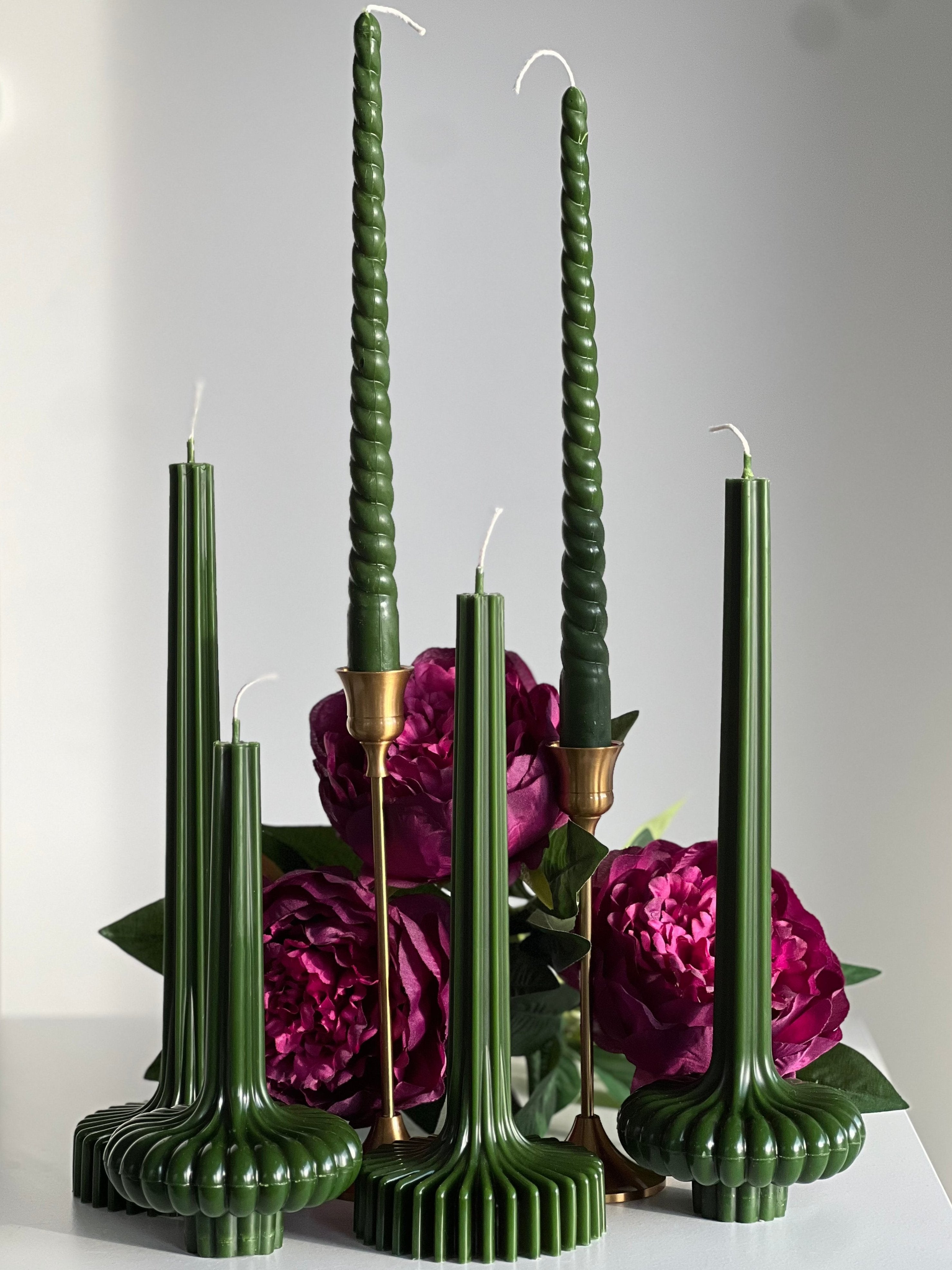 Beeswax Candle ROM – Green – Hand-poured – For Living Rooms & Decoration – Set of 4