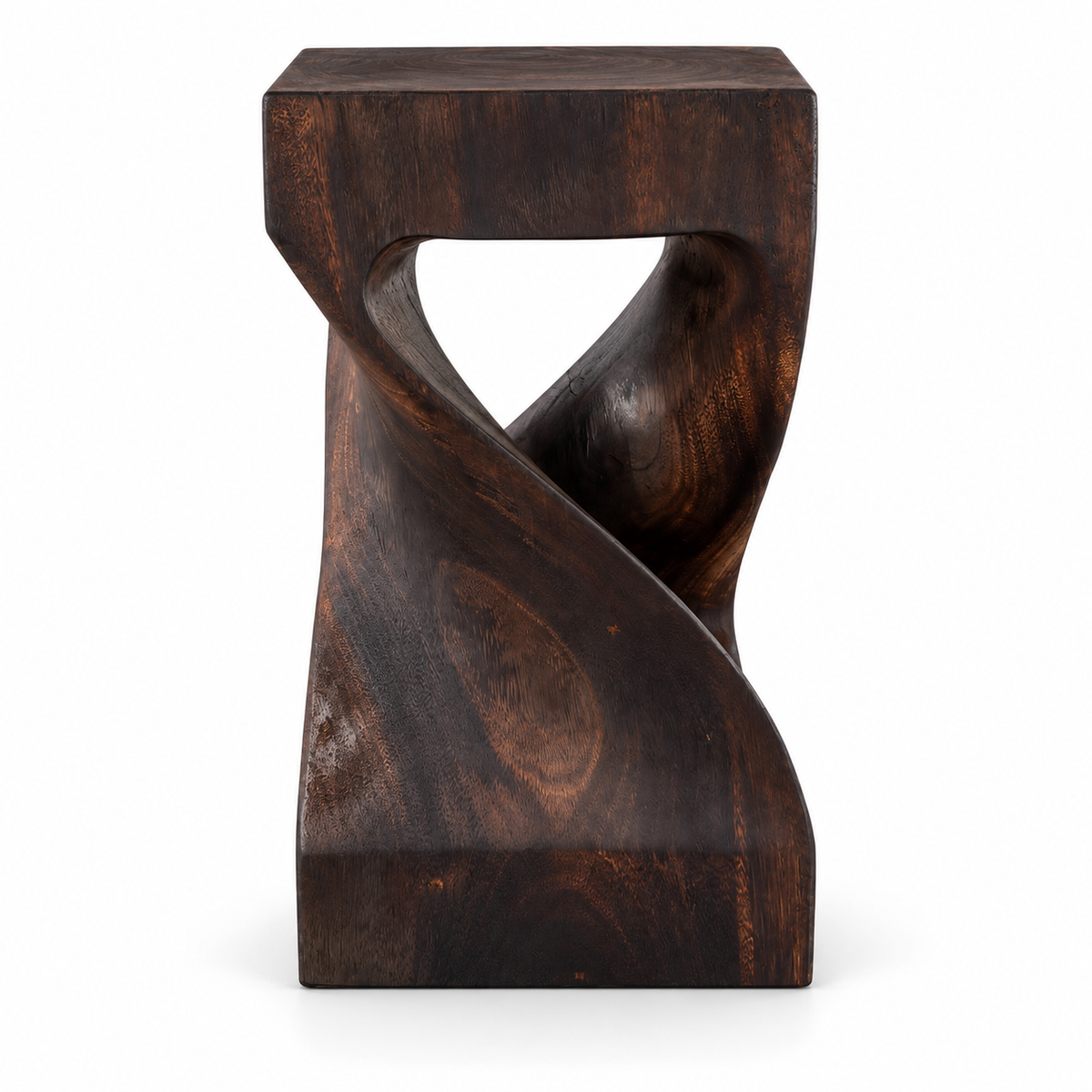 Holz Beistelltisch – Nachttisch Ablagetisch – Gedreht aus flambiertem Massivholz – Schwarzbraun – 50x28x28 cm