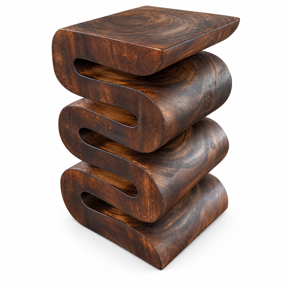 Wooden stool - side table, flower stool, storage table - handmade - flambéed snake made of solid suar wood - 50x30x30 cm