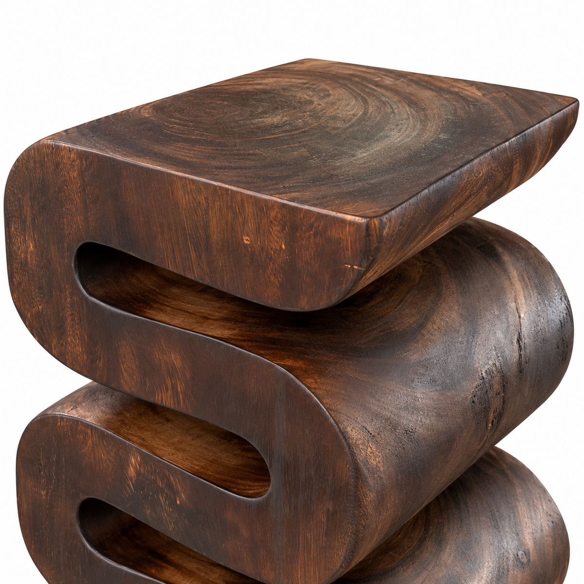 Wooden stool - side table, flower stool, storage table - handmade - flambéed snake made of solid suar wood - 50x30x30 cm