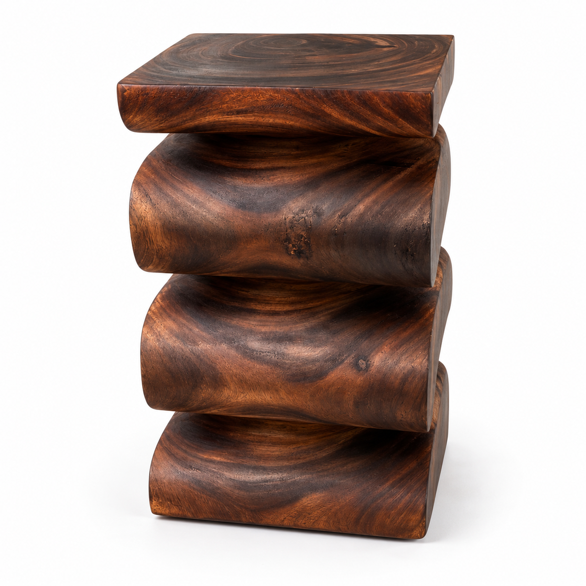 Wooden stool - side table, flower stool, storage table - handmade - flambéed snake made of solid suar wood - 50x30x30 cm