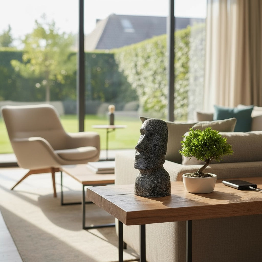 Moai Head Statue - Garden Decoration Sculpture - Weatherproof - Rapa Nui Easter Island Figure made of Fiberglass Concrete Gray - 40x20x15 cm