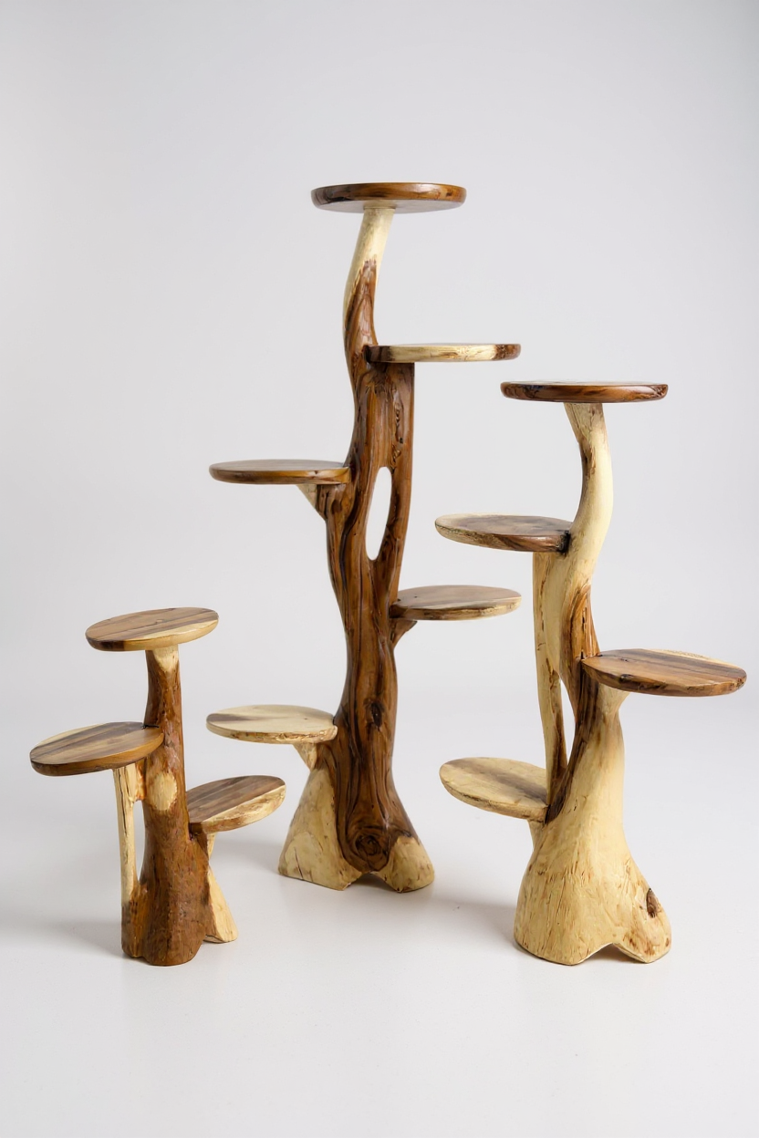 Étagère en teck – Design naturel avec un grain de bois unique – Accessoire de maison polyvalent pour plantes, livres et décorations – Différentes tailles